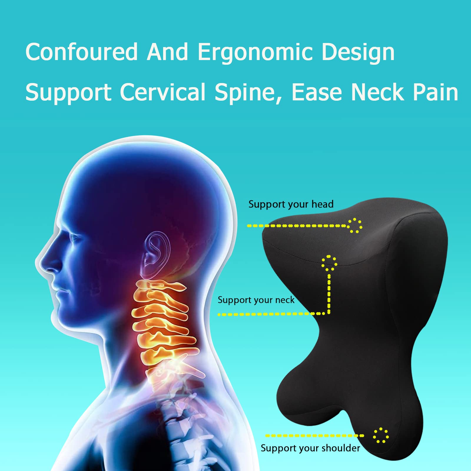 Ergonomic Car Neck Pillow with Adjustable Strap & Removable Cover - Comfort Support for Driving, Office & Gaming Chairs - Perfect for Long Commutes, Work & Gaming Sessions (Black)