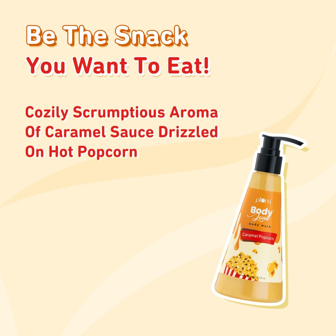 Plum BodyLovin' Caramel Popcorn Body Wash - SLS-Free Moisturizing Shower Gel for Women with Warm Caramel Scent & Aloe Vera | Long-Lasting Fragrance for Soft, Smooth Skin (8.1 fl oz) | Perfect for Relaxing Baths & Gift Sets