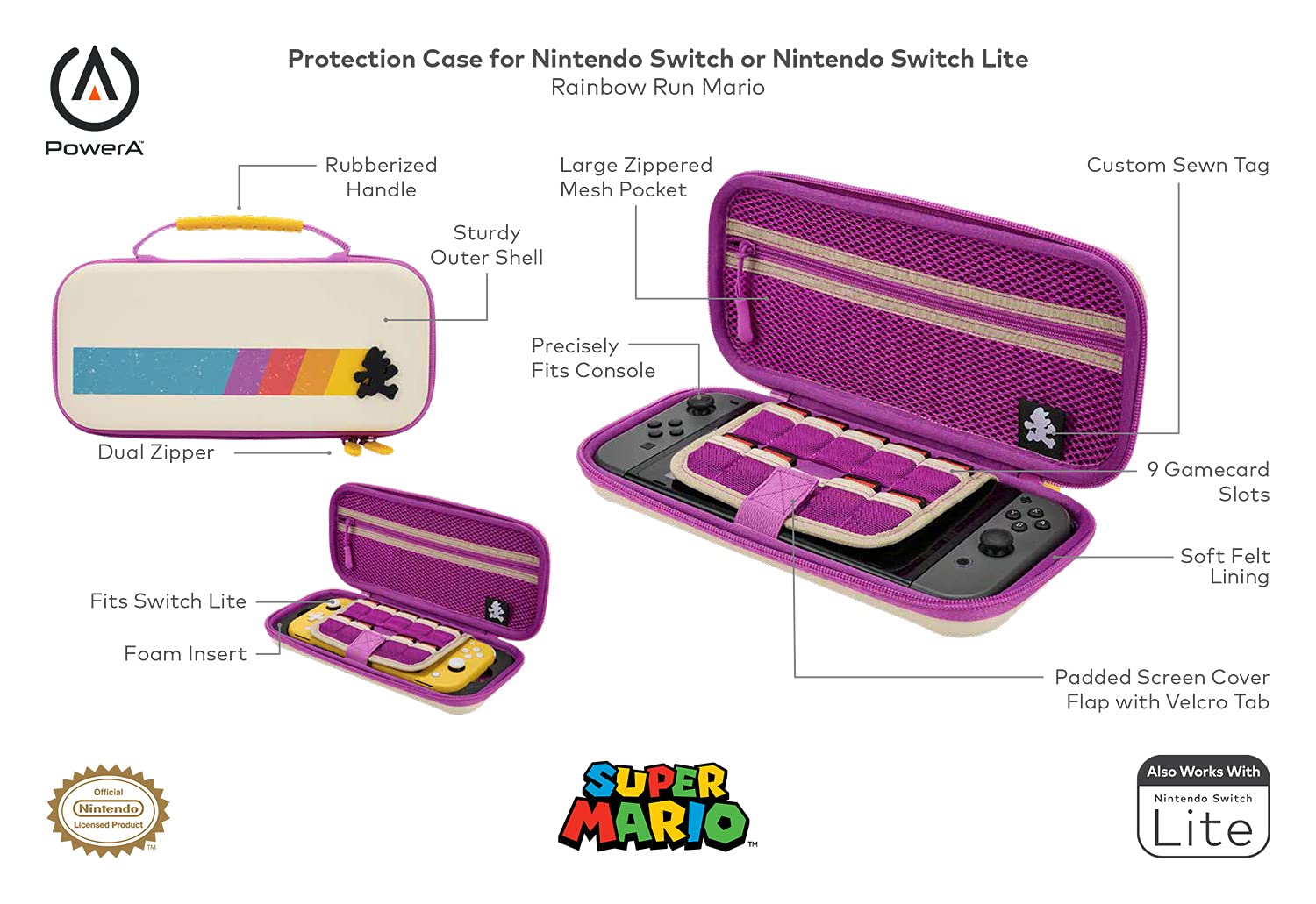 PowerA Nintendo Switch Protection Case - Rainbow Run Mario Design, Durable Gaming Console Cover for Nintendo Switch | Perfect for Travel, Home & On-the-Go Gaming Protection