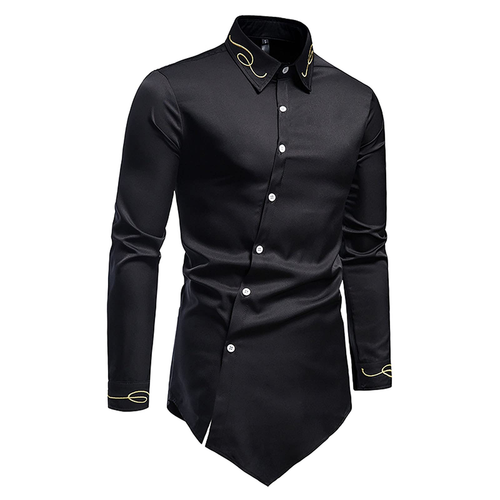 Stylish Routinfly Men's Slim Fit Long Sleeve Dress Shirt - Hipster Dashiki Embroidery Casual Top, Asymmetric Blouse Tunic & Denim Shirt | Perfect for Office, Party & Casual Outings