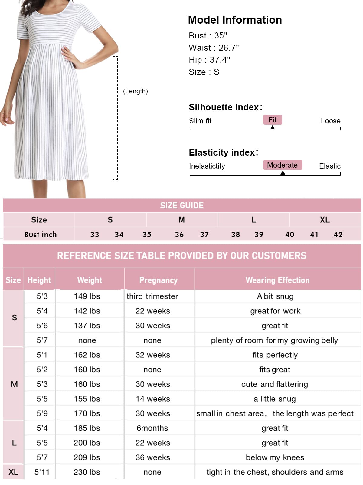BBHoping Women's Casual Striped Maternity Dress - Short Knee-Length Pregnancy Clothes for Baby Shower, Nursing, and Everyday Comfort