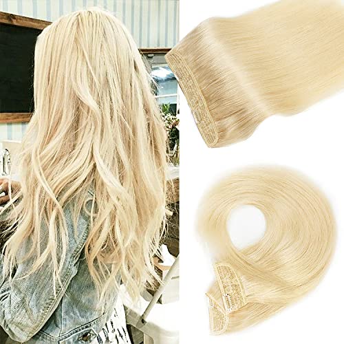 12 Inch 613 Blonde Straight Human Hair Extensions (100g) - Real Balayage Hair Weft with Invisible Fish Wire & Transparent Wire for Seamless Blending | Perfect for Daily Wear, Parties & Special Occasions