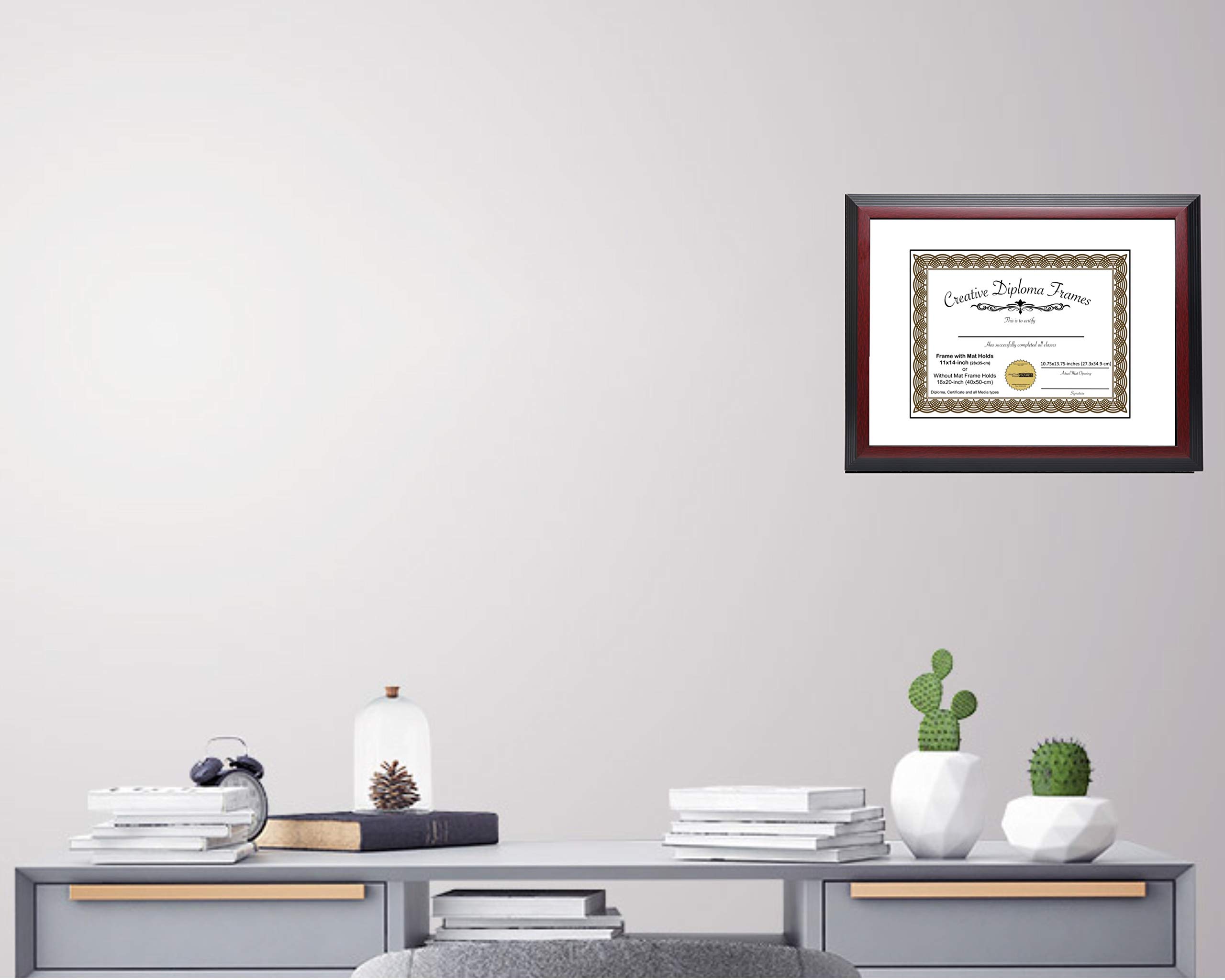 14x18 Mahogany Diploma Picture Frame with White Mat - Holds 14x18 Documents, Glass Front & Wall Hanger - Perfect for Graduation Certificates, Diplomas & Office Decor