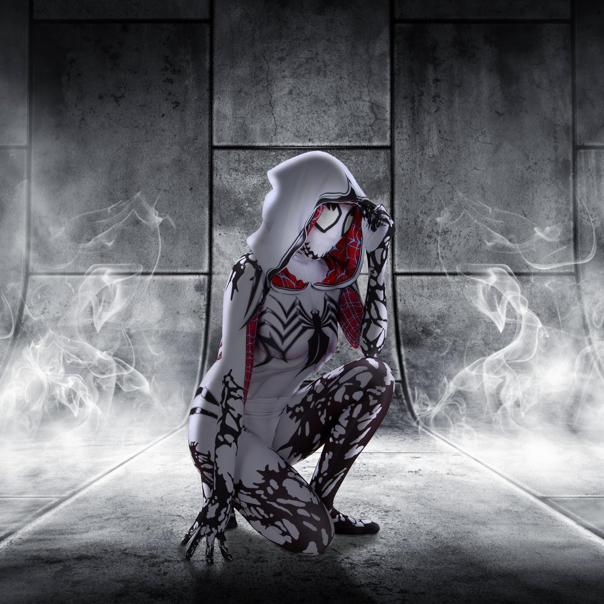 White Ghost Spider Costume for Adults - Full Body Jumpsuit & Bodysuit | Halloween Cosplay, Party Outfit, Scary Spider-Man Costume