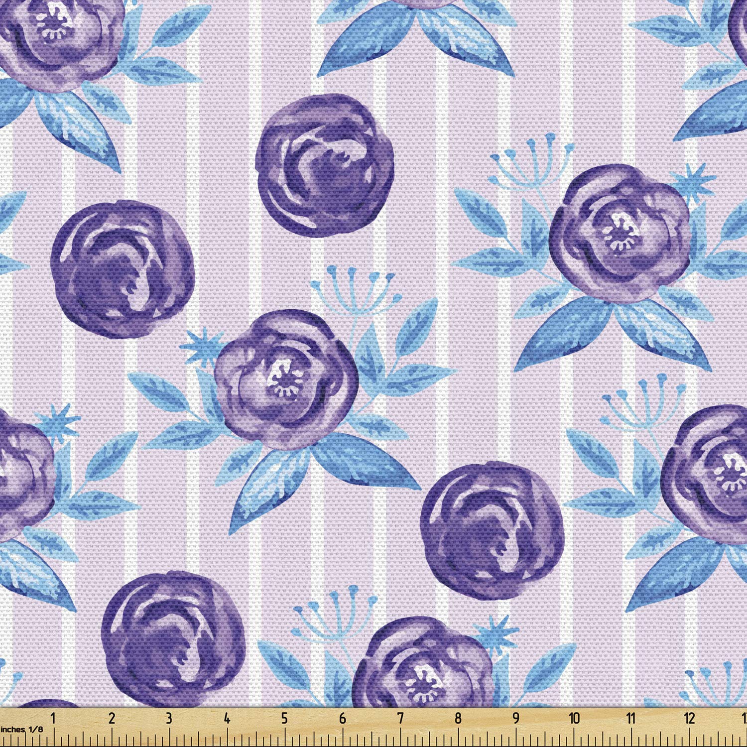 Ambesonne Floral Fabric by The Yard - Watercolor Romance Abstract Roses on Stripes Upholstery Fabric for Sofa, Curtains & Home Decor (10 Yards, Pale Pink Sky Blue) | Perfect for DIY Projects, Throw Pillows & Table Runners