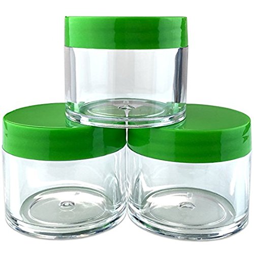 Beauticom 12-Piece 1 oz Clear Acrylic Round Jars with Flat Lids - Cosmetic Containers for Creams, Lotions, Makeup, Ointments | Perfect for DIY Skincare, Travel Samples & Herbal Storage (12 Jars + Lids, Green)