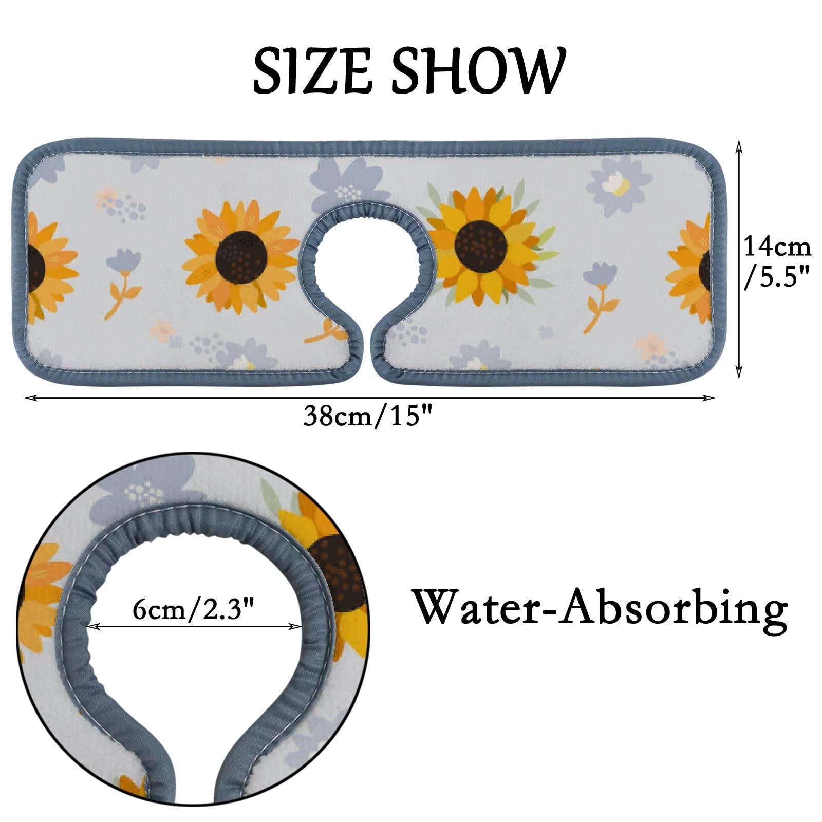 Blue Sunflower Sink Splash Guard - 3 Pack Absorbent Mats for Kitchen & Bathroom - RV & Countertop Use