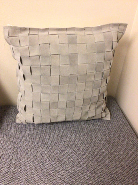 Grey Leather Woven Pillow - Stylish Home Decor for Sofa, Bed & Living Room - Perfect for Modern & Boho Interior Design