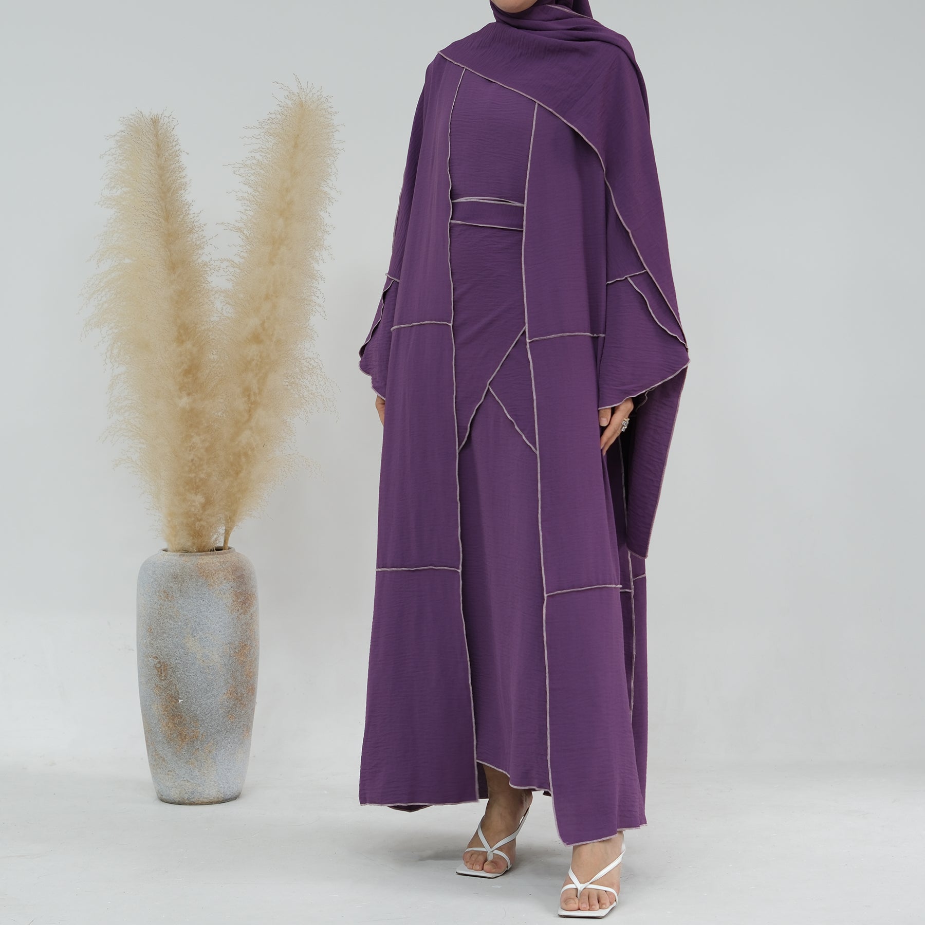 Nadia 4 Piece Abaya Set - Elegant Purple Islamic Prayer Dress for Women | Perfect for Eid, Ramadan & Mosque Wear