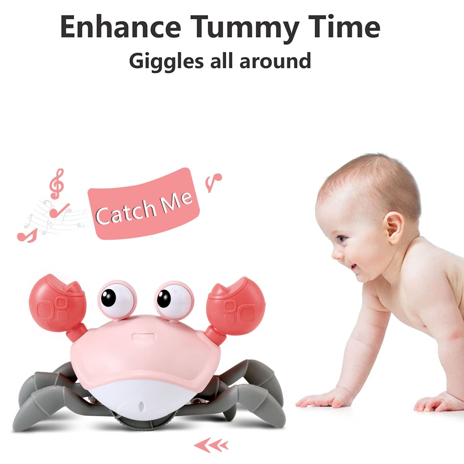 Pink Crawling Crab Baby Toy - Montessori Learning Toy for 0-36 Months | Tummy Time & Crawling Practice | Perfect for 1st Birthday & Valentine's Gifts | Infant Developmental Toy for Girls & Boys | Great for Daycare, Playtime & Early Learning Activities