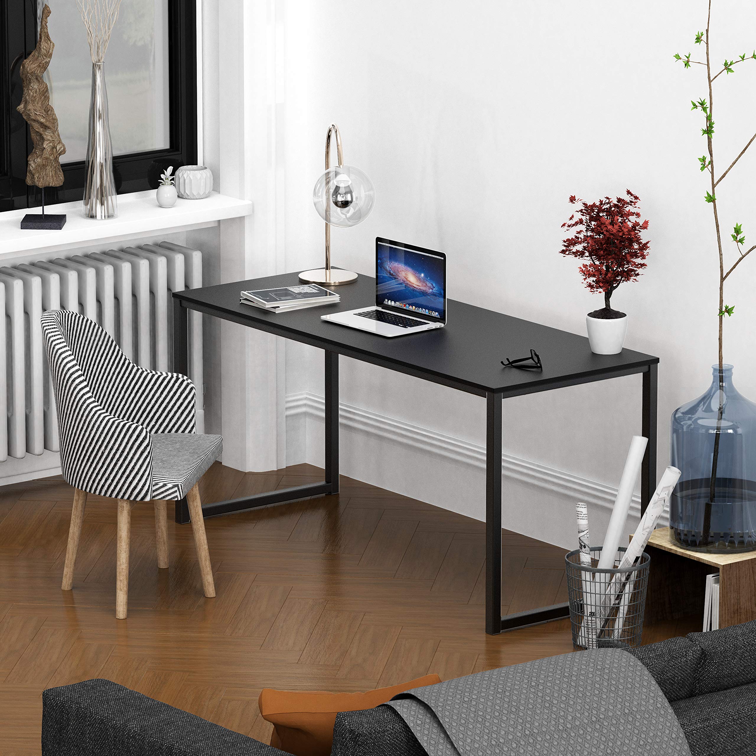 SHW Mission 55-Inch Home Office Computer Desk, Black - Modern Writing Desk for Small Spaces, Perfect for Remote Work, Gaming & Study