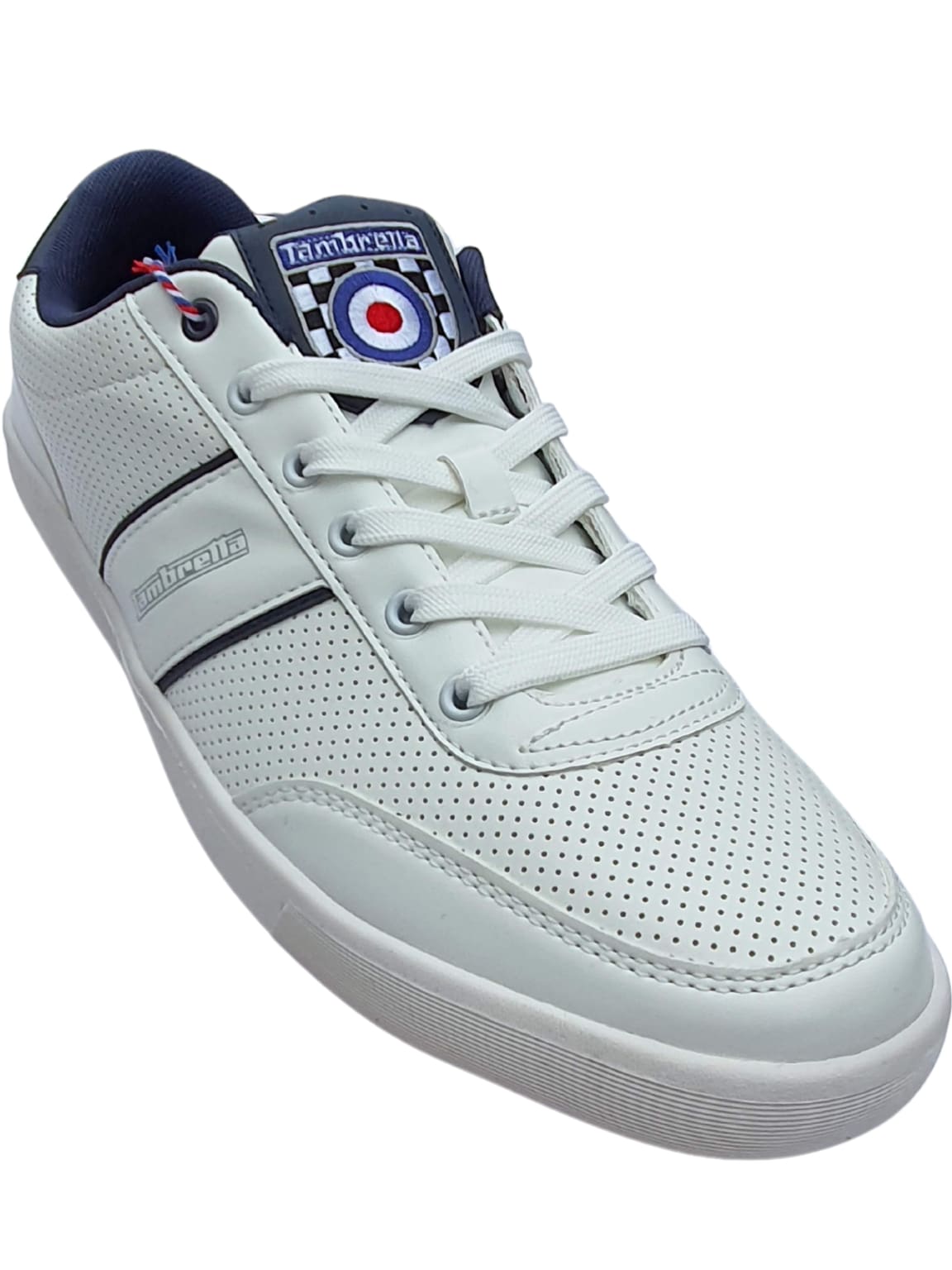 Lambretta White and Navy Men's Casual Sneakers - Comfortable Walking Shoes for Everyday Wear, Gym, and Outdoor Activities