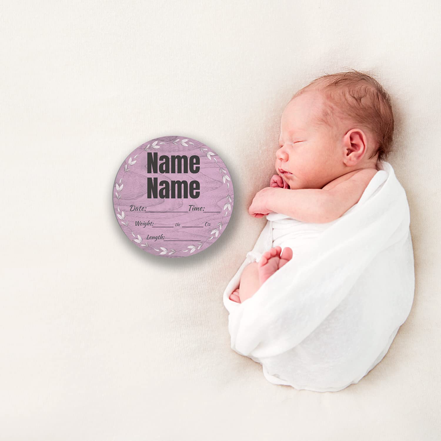 Personalized Baby Newborn Announcement Sign - Custom Name & Gender Reveal for Nursery, Wall Decor, Photography Props - Perfect for Girl, Boy or Neutral Themes (Farmhouse Purple) | Ideal for Birth Announcements, Baby Showers & Hospital Photo Shoots