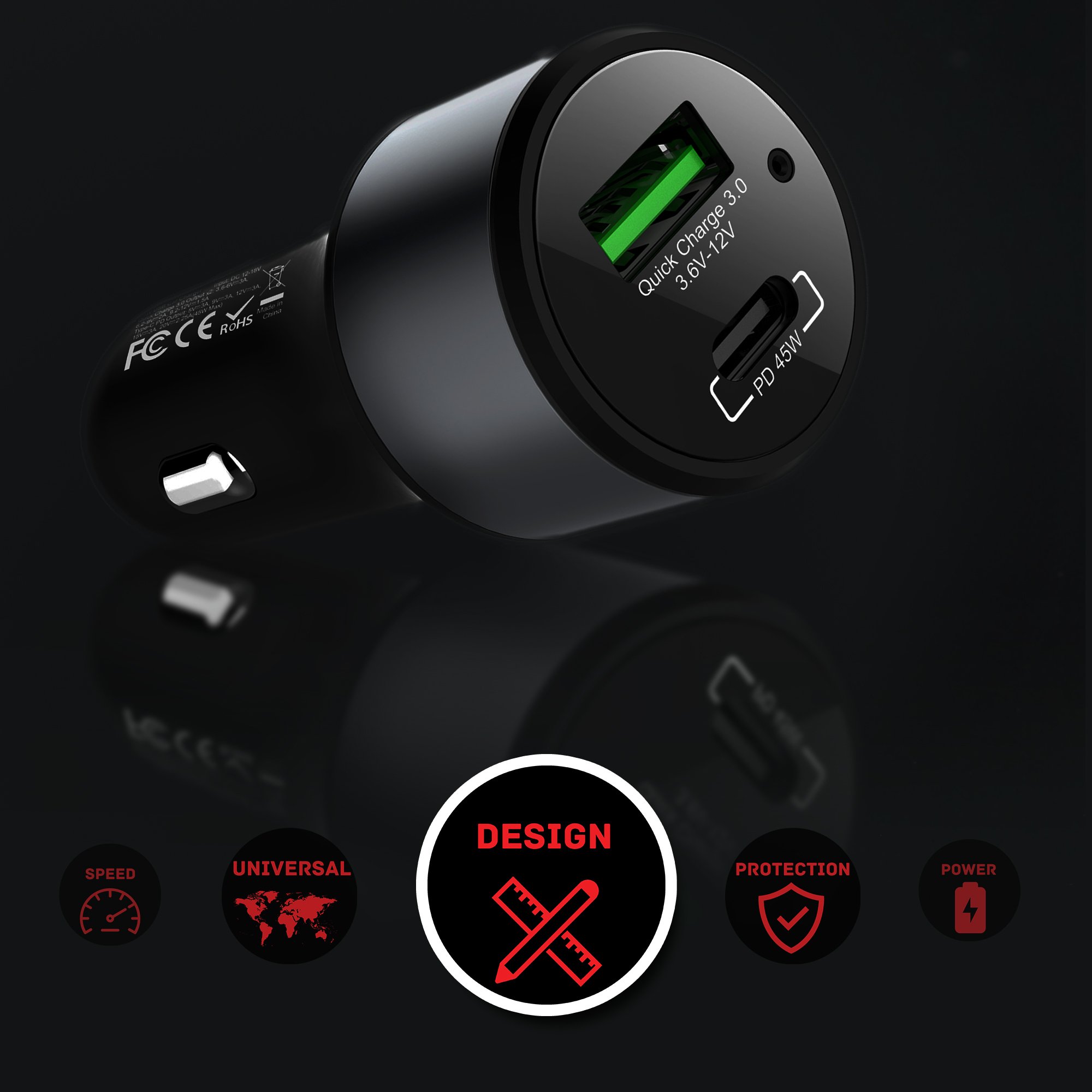 LinkOn 63W Fast Car Charger with 45W USB-C PD3.0 PPS & 18W USB-A QC3.0 - Compatible with MacBook Air, iPhone 15/14/13, Samsung Galaxy S23/S22 - Dual Port Car Adapter for Road Trips & Commuting