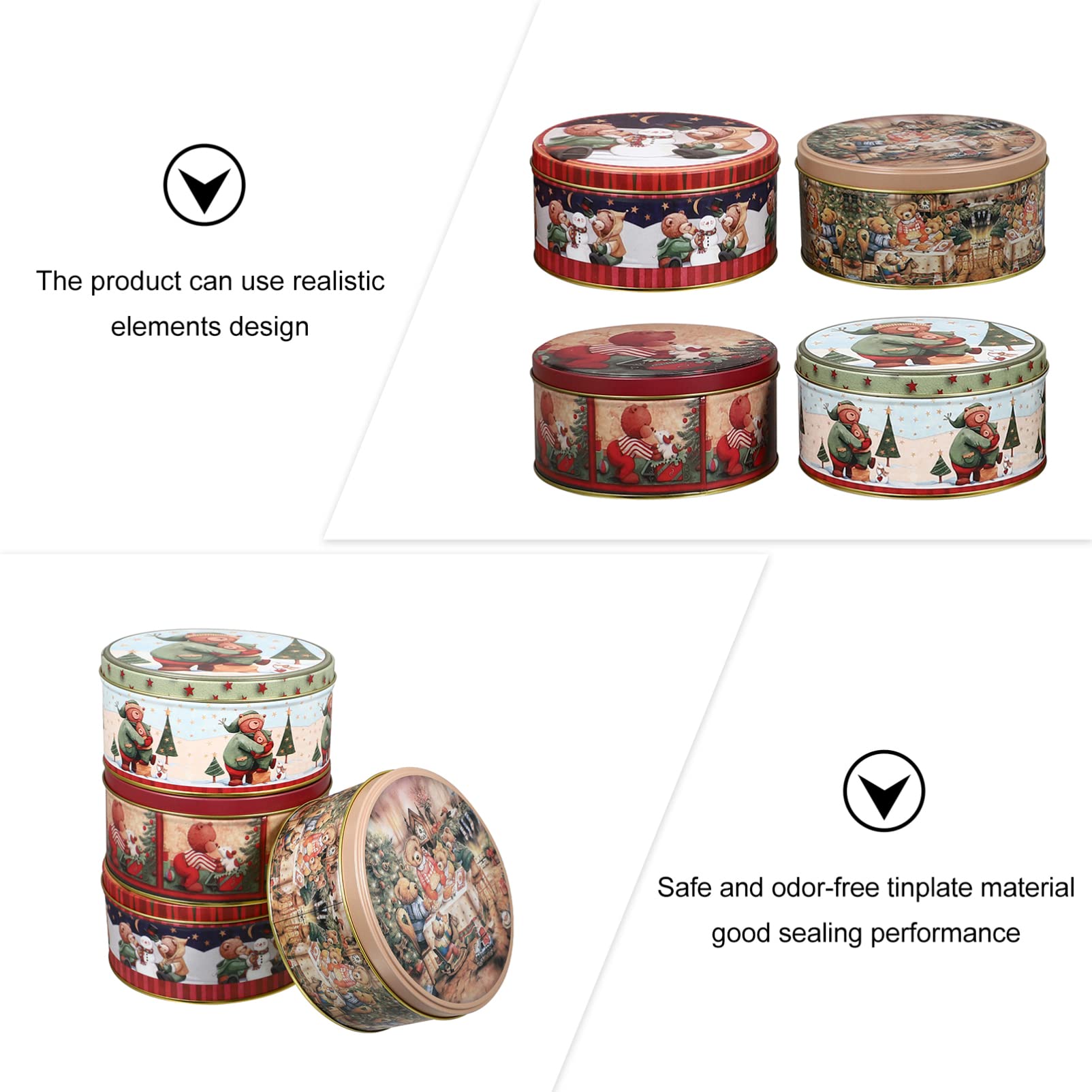 4 Pcs Christmas Cookie Tins with Lids - Holiday Gift Boxes for Candy & Party Supplies - Perfect for Xmas Gifting & Home Decor