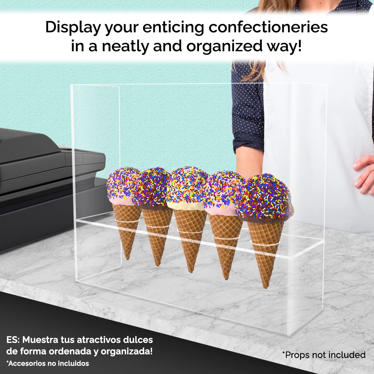 2 Pack Clear Acrylic Ice Cream Cone Display Stand - 5 Slot Countertop Holder for Restaurants, Cafes & Dessert Shops - Perfect for Buffets, Parties & Ice Cream Parlor Storage (Commercial & Home Use)
