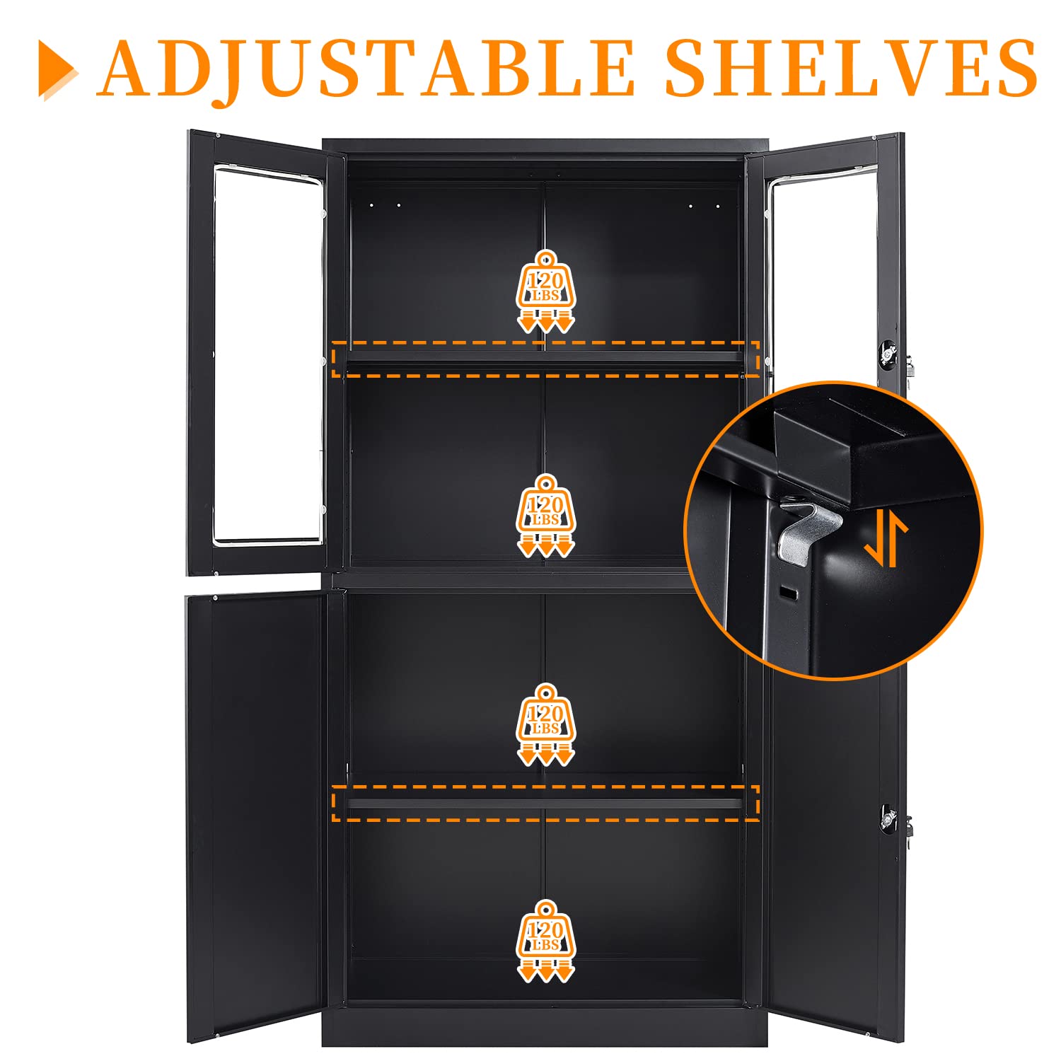 Black Metal Storage Cabinet with Glass Doors - 71