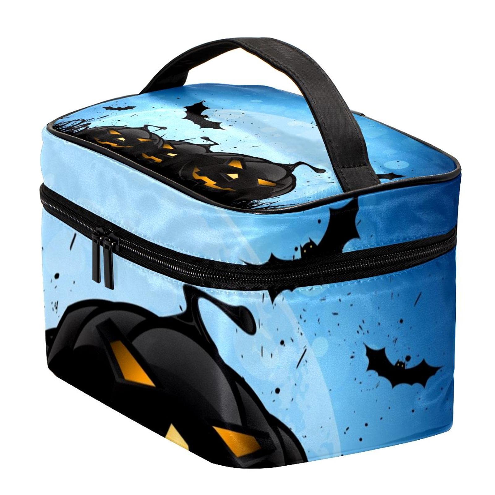 Halloween Pumpkin Bat Pattern Travel Makeup Bag - Large Cosmetic Organizer with Zipper for Women & Girls | Perfect for Halloween Parties, Travel Toiletries & Daily Makeup Storage
