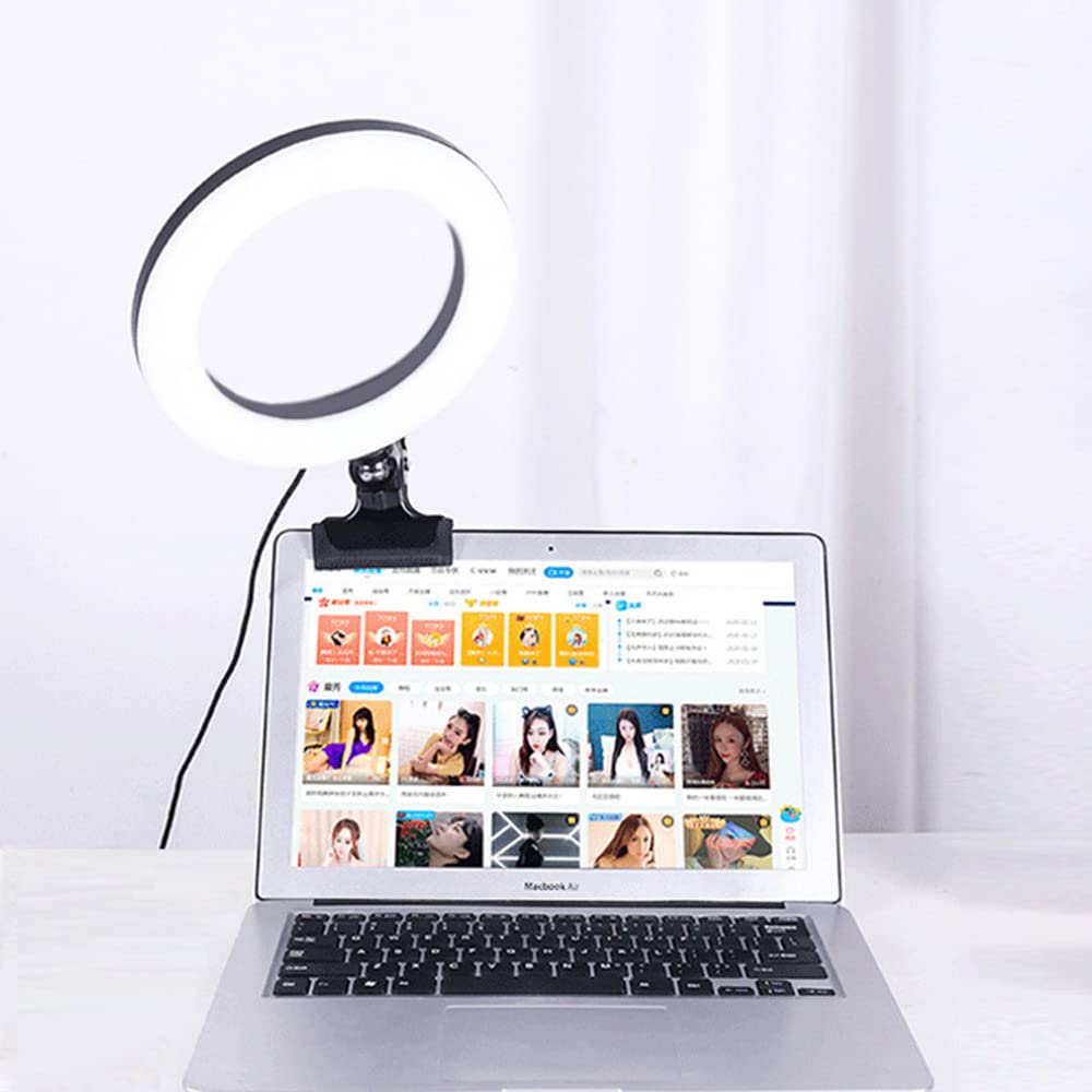 MINJUK 6-8 Inch Adjustable Ring Light for Video Conference, Live Streaming & Computer Use - Clip-On Beauty Light with Brightness Control for Home Office, Gaming & Makeup (6 Inch)
