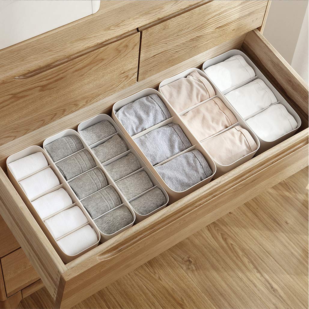 5 Grid Stackable Socks & Underwear Organizer - Grey for Closet Storage