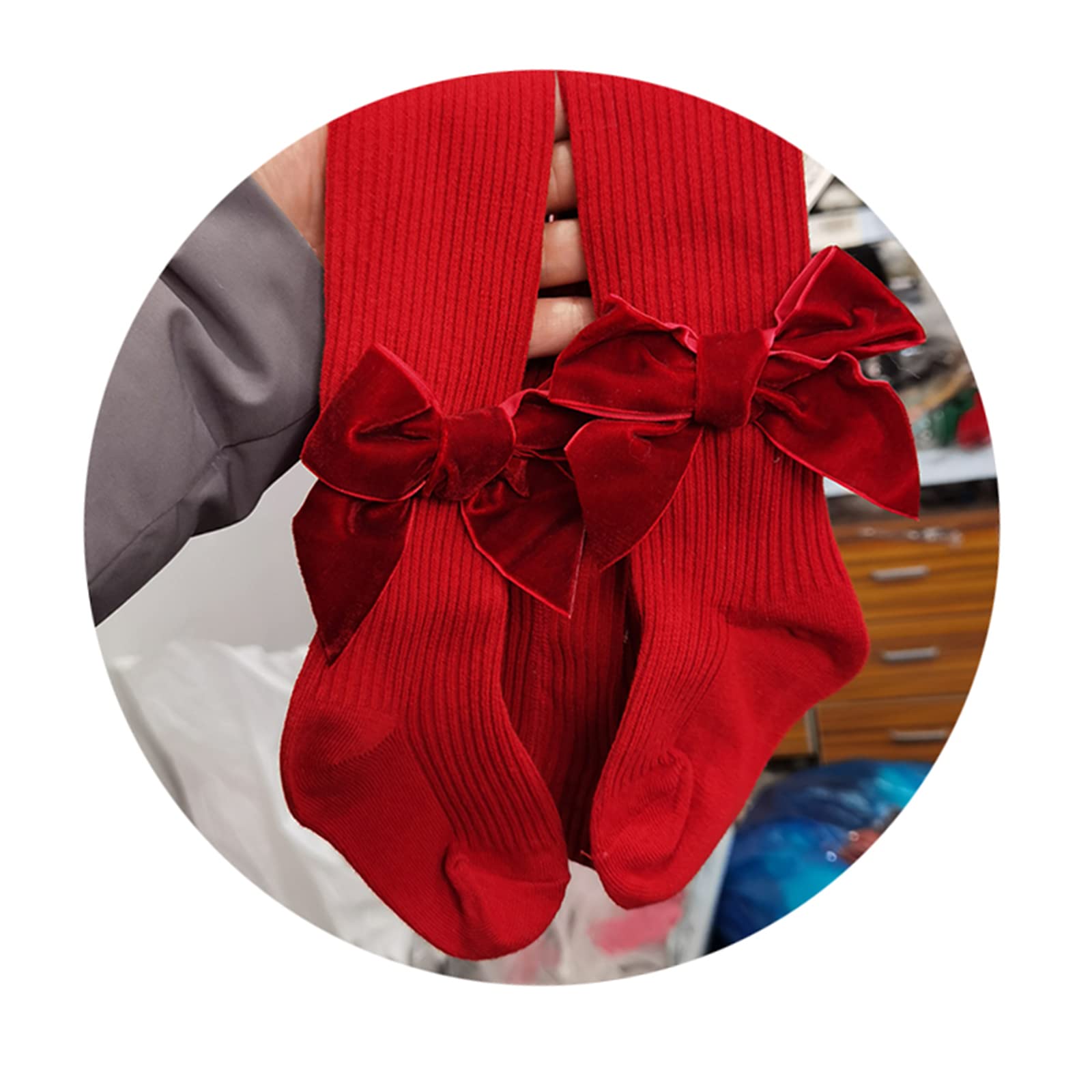 Toddler Baby Girl Tights - Seamless Knit Pantyhose with Bows, Christmas Red Leggings Pants Stockings - Perfect for Holiday Outfits, Family Photos & Winter Playtime