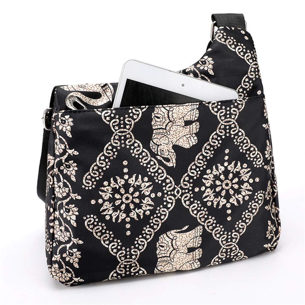 Floral Print Nylon Crossbody Bag for Women - Multi-Pocket Travel Shoulder Purse with Secure Zipper - Perfect for Daily Use, Shopping & Vacation Accessories