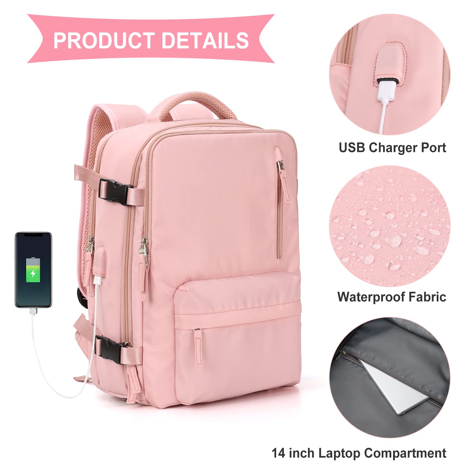 WONHOX Large Travel Backpack for Women & Men - TSA Approved Carry On Backpack with Laptop Compartment - Perfect for Business Trips, Work Commute & Airplane Travel