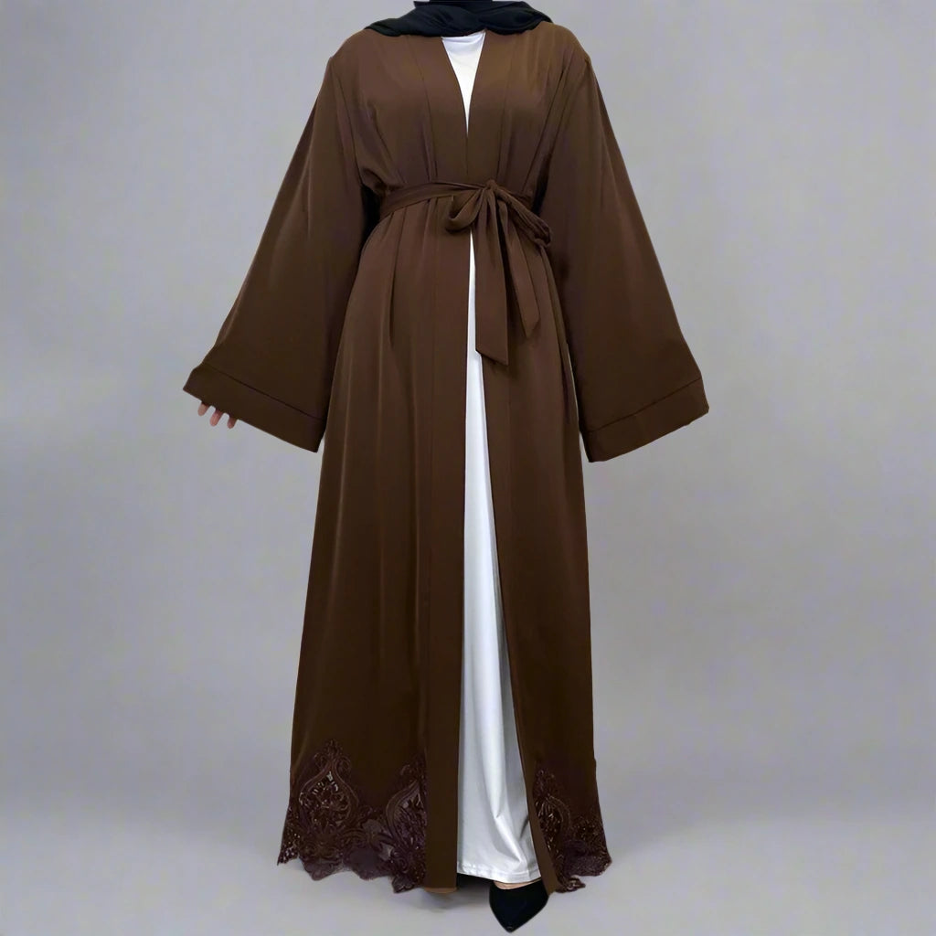 Turkish Nida Embroidery Open Front Cardigan Abaya Dress for Muslim Women - Modest Islamic Fashion for Prayer, Eid, and Everyday Wear