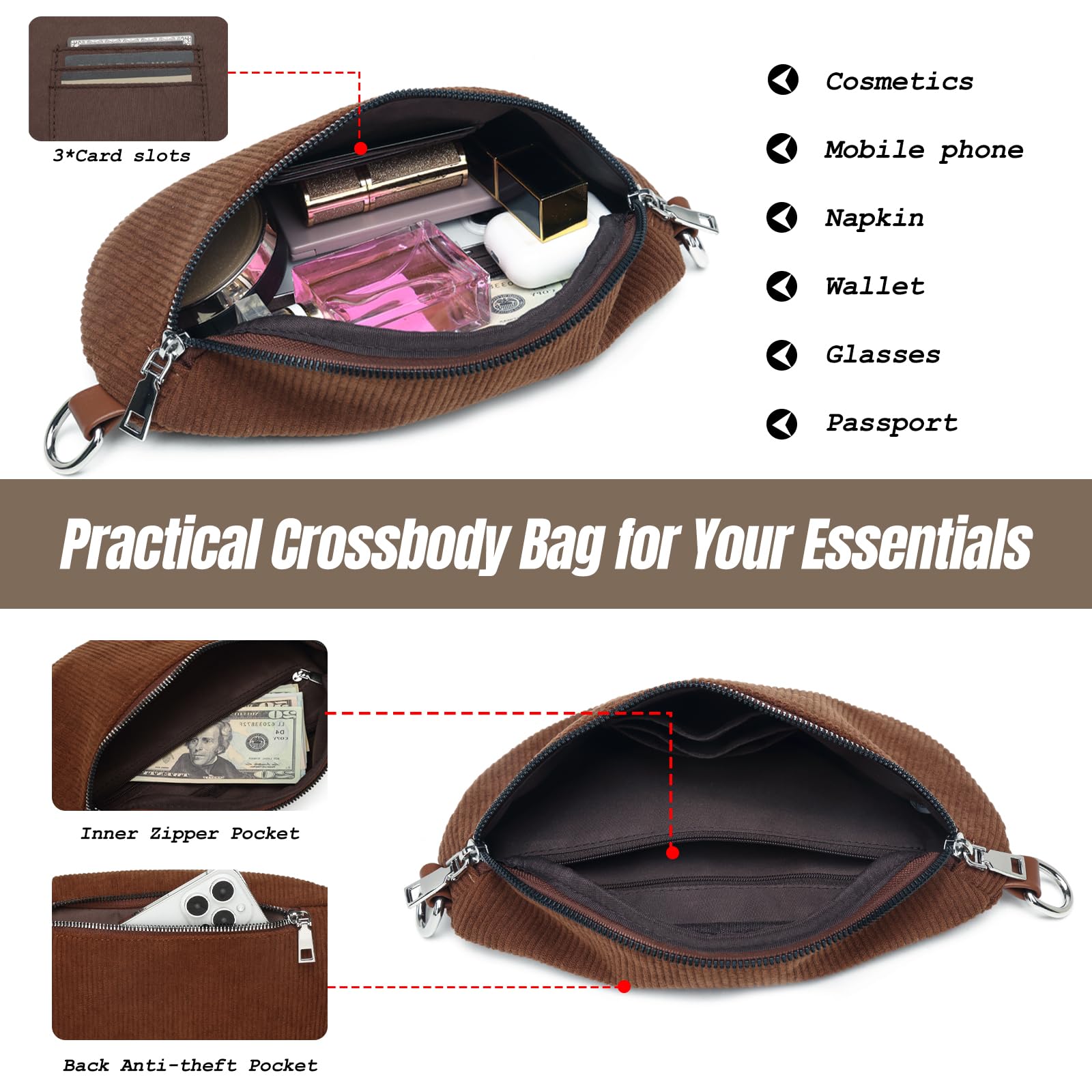 Trendy Women's Crossbody Sling Bag - Adjustable Strap Faux Leather Chest Fanny Pack for Travel, Gym & Daily Use | Small Purse for Phone & Essentials