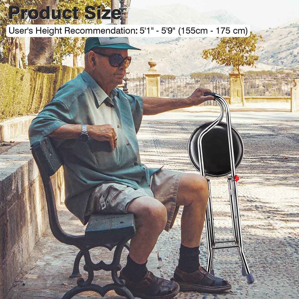 TheLAShop Folding Cane Seat with 4 Legs - Lightweight Stainless Steel Walking Stick with Seat - Supports 240lbs - Perfect for Hiking, Travel & Outdoor Activities