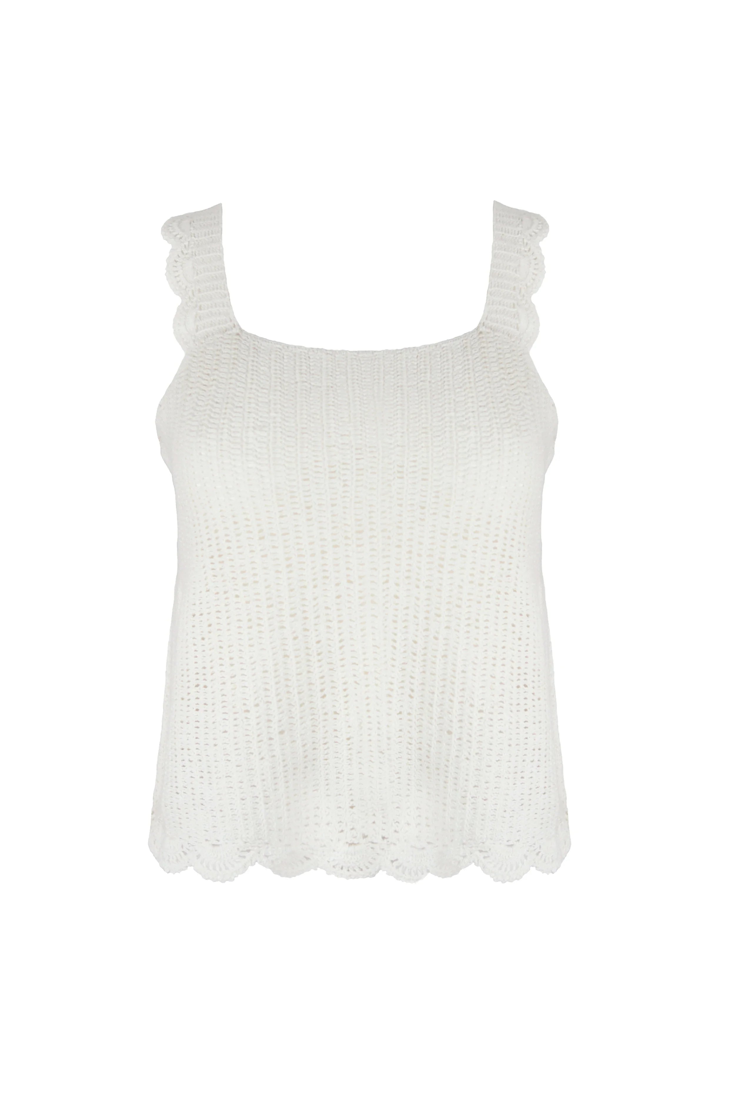Scallop Crochet Tank Top - Ivory Summer Beachwear for Women | Perfect for Vacation, Boho Outfits & Casual Wear