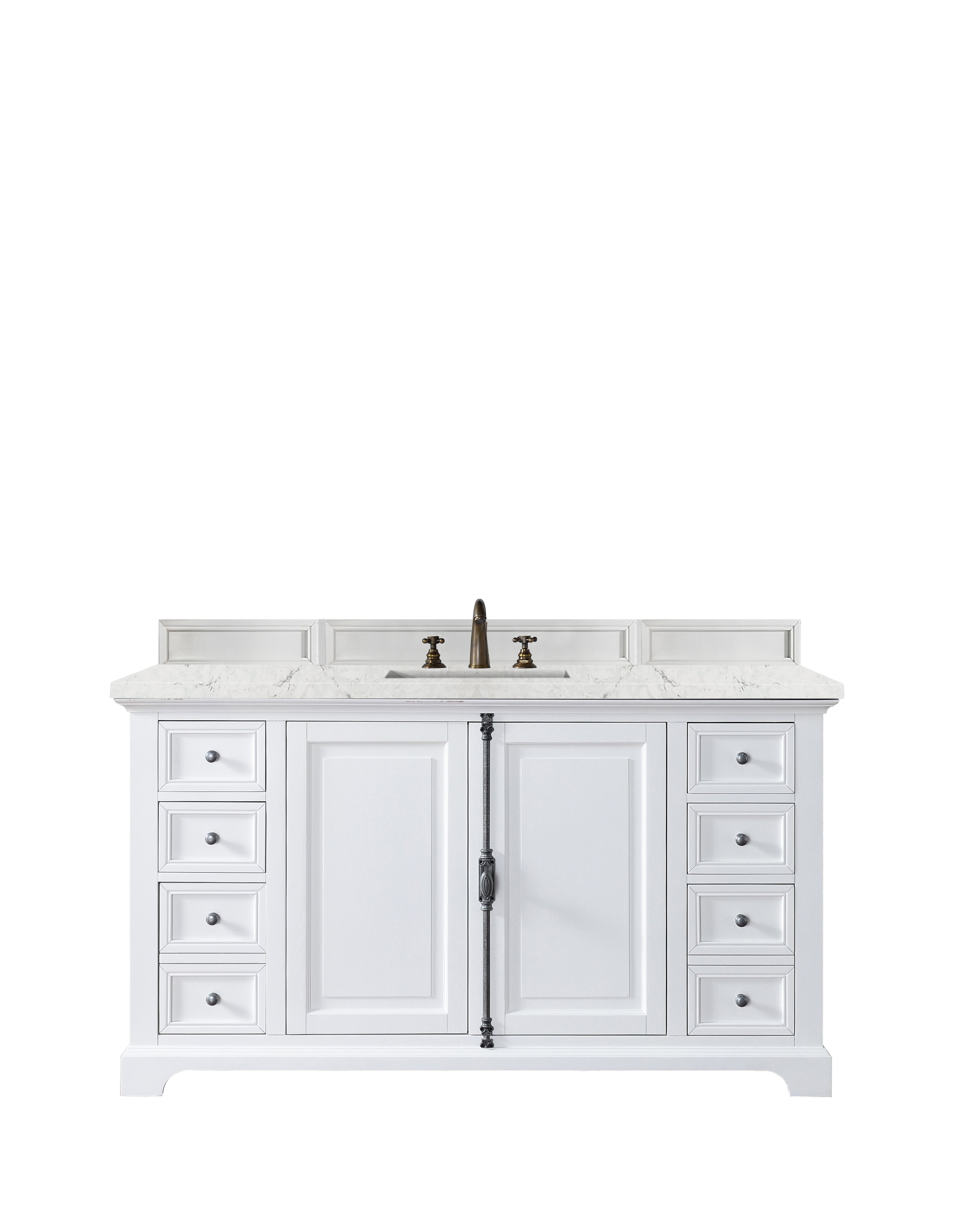 Providence 60 Inch Single Bathroom Vanity Cabinet with 3CM Eternal Jasmine Pearl Quartz Countertop - Bright White Finish for Modern Bathroom Remodel | Perfect for Master Bath, Guest Bath & Powder Room