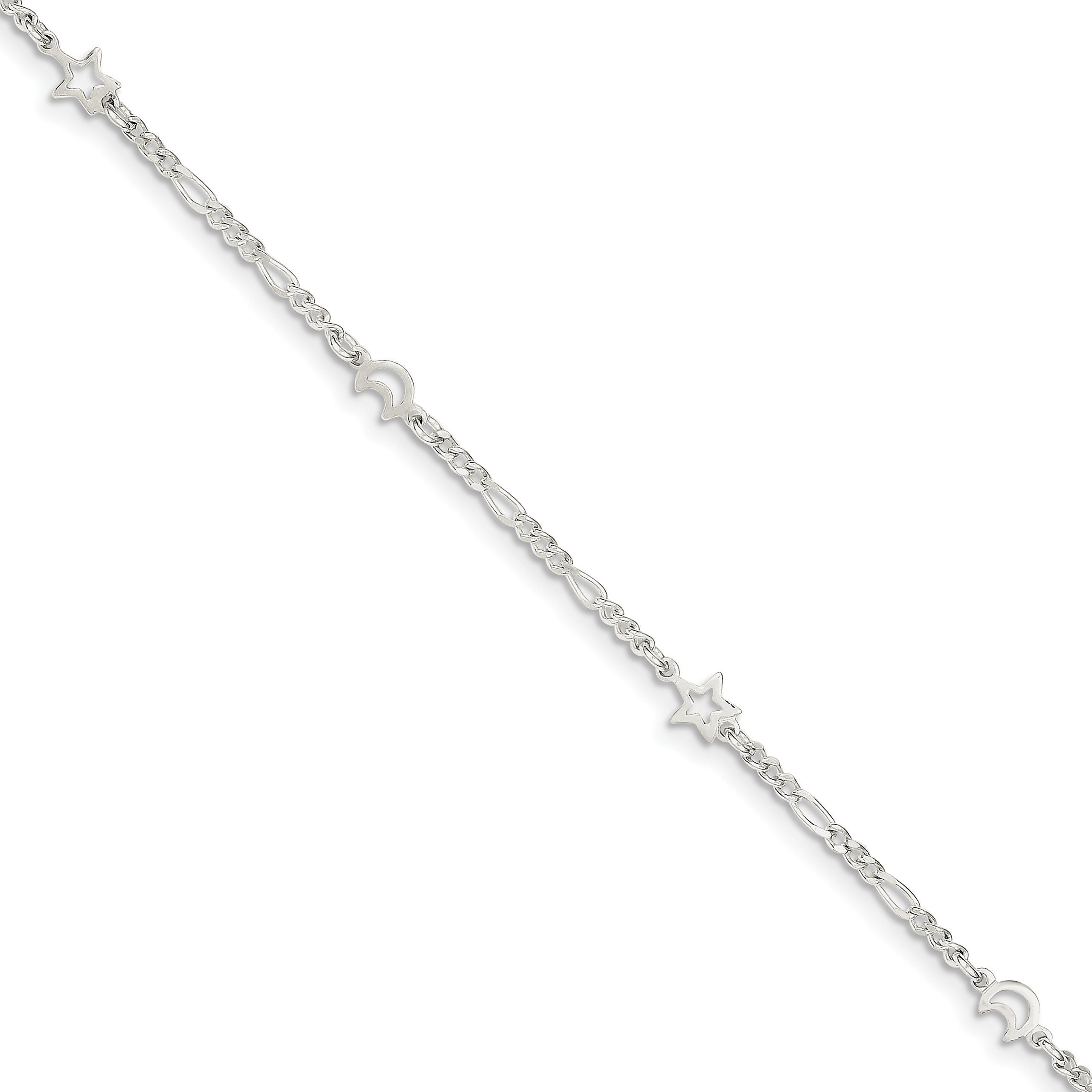 925 Sterling Silver Crescent Moon and Star Anklet - Dainty Adjustable Ankle Bracelet for Women - Perfect for Beach, Festival, and Boho Fashion