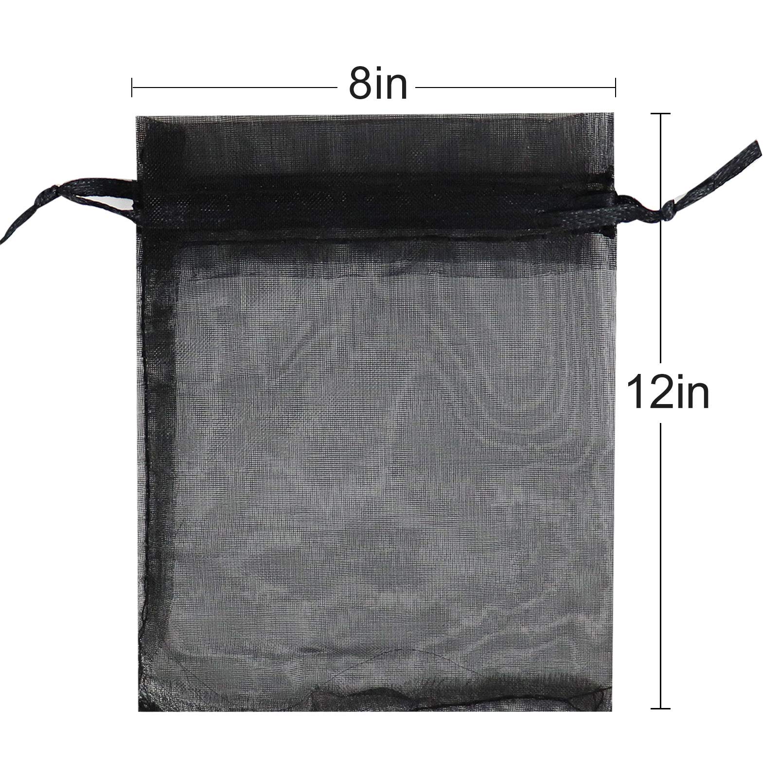 100Pcs Black Organza Drawstring Gift Bags 8x12 Inches - Premium Mesh Favor Pouches for Christmas, Weddings, Baby Showers & Party Favors - Elegant Packaging for Jewelry, Candies, Soaps & Small Gifts