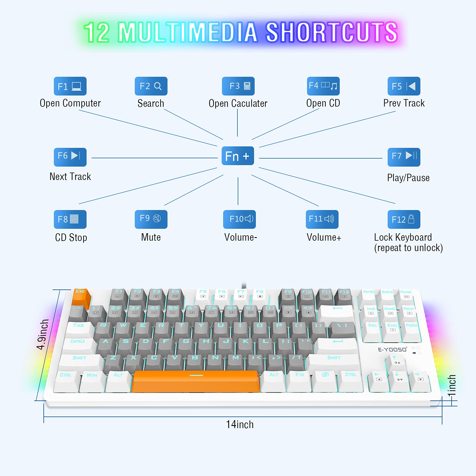 E-YOOSO 75% Mechanical Gaming Keyboard - Blue Switches, RGB Backlit for PC/Mac Gaming