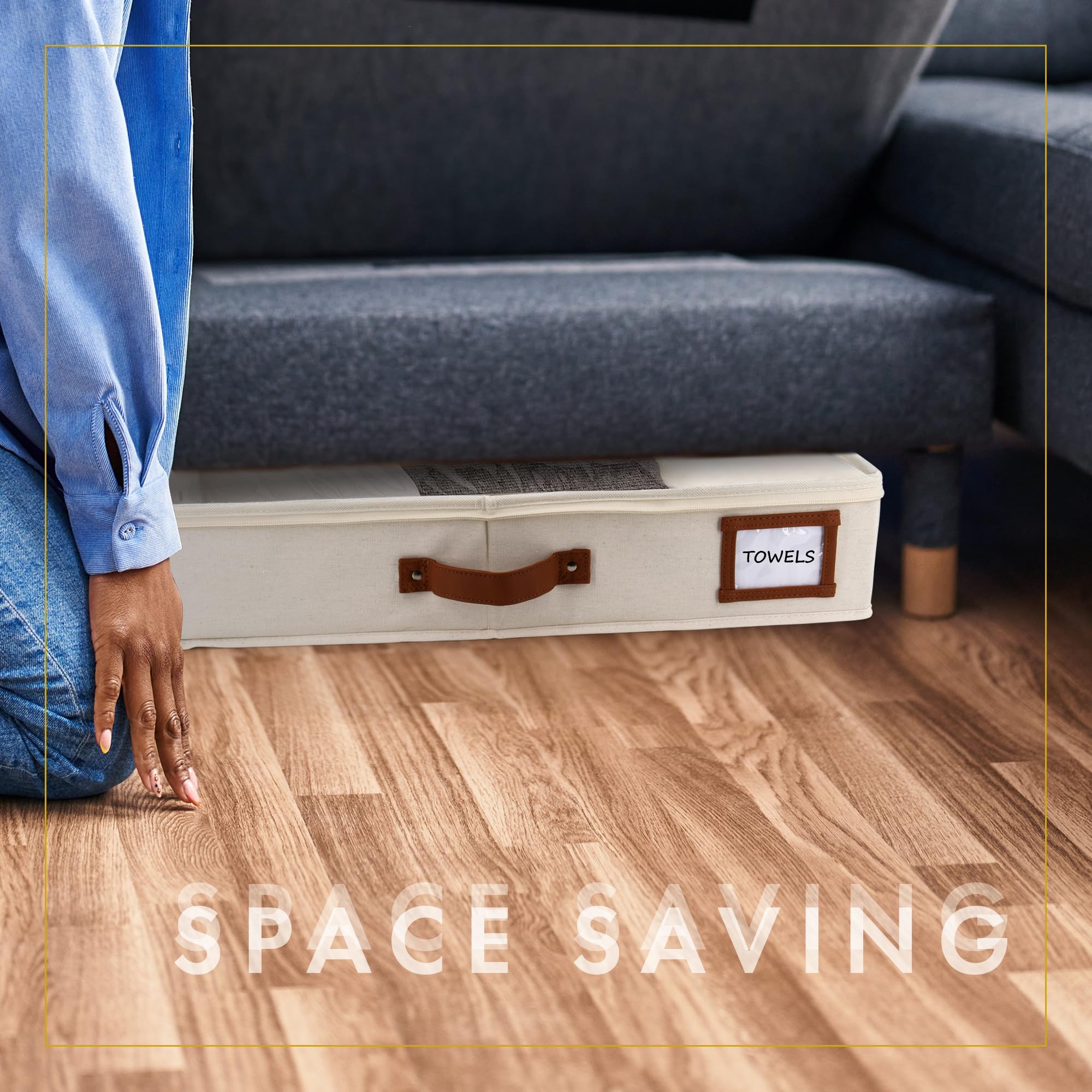 HOMELUX THEORY 2-Piece Under Bed Storage Containers with Lids - Medium Underbed Drawer Organizer for Clothes, Blankets, Shoes & Fabric (Ivory) | Space-Saving Bedroom Storage Solution for Small Spaces & Closet Organization