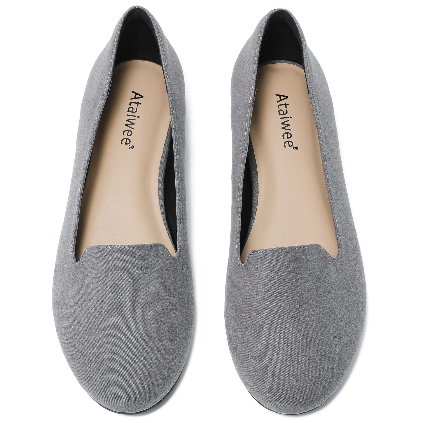 Ataiwee Women's Wide Width Ballet Flats - Comfortable Round Toe Classic Black Slip-On Shoes for Work, Travel & Casual Wear