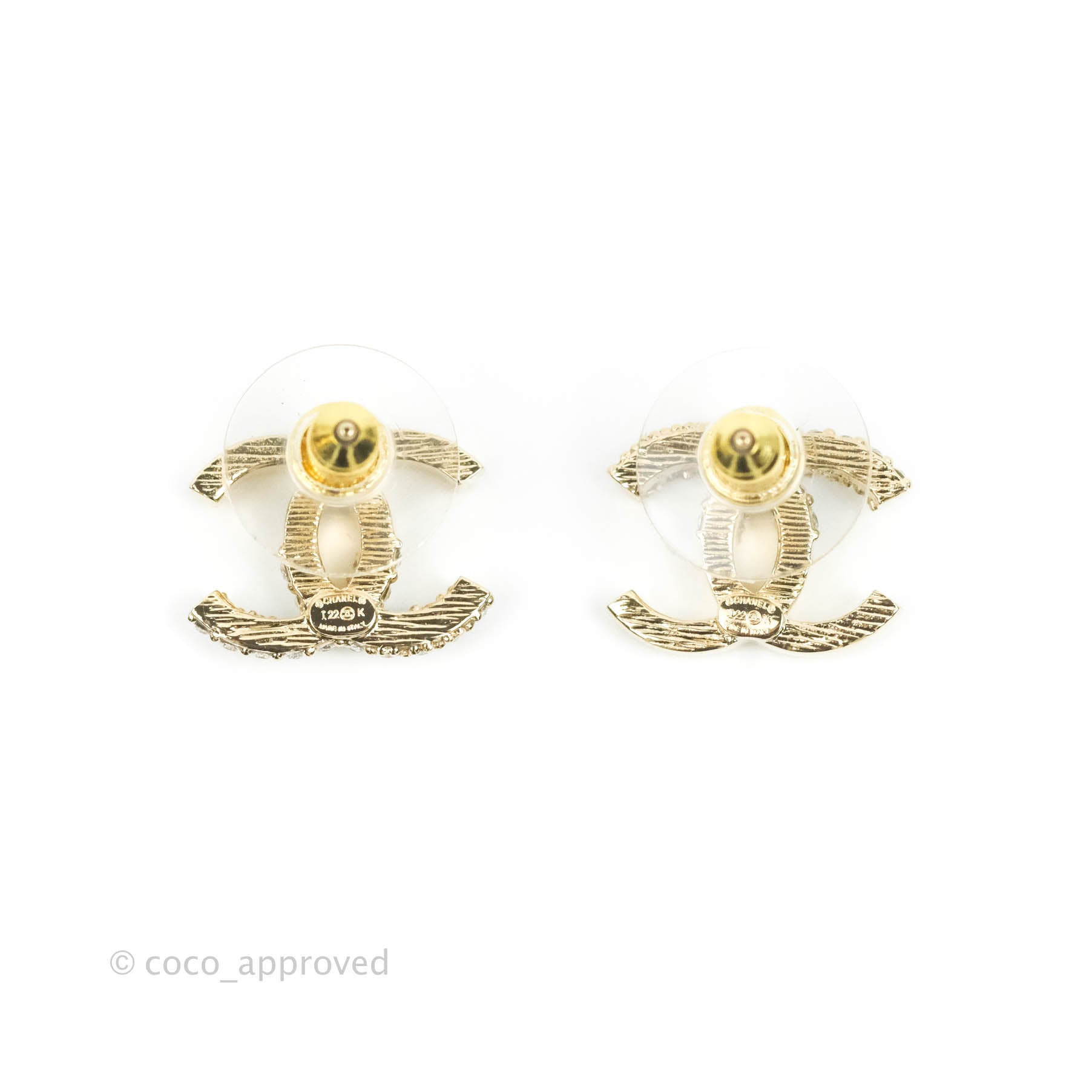 Chanel CC Crystal Earrings 22K Gold Tone - Luxury Fashion Jewelry for Women, Perfect for Parties, Weddings & Special Occasions