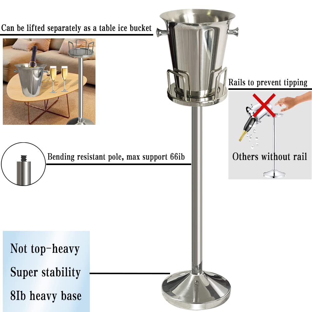 Premium Stainless Steel Ice Bucket with Stand - 12Lb 5L Capacity for Wine, Beer, Champagne - Elegant Gold/Silver Finish for Christmas, KTV, Club, Bar, BBQ, Wedding & Party Celebrations - Perfect for Chilling Drinks & Entertaining Guests