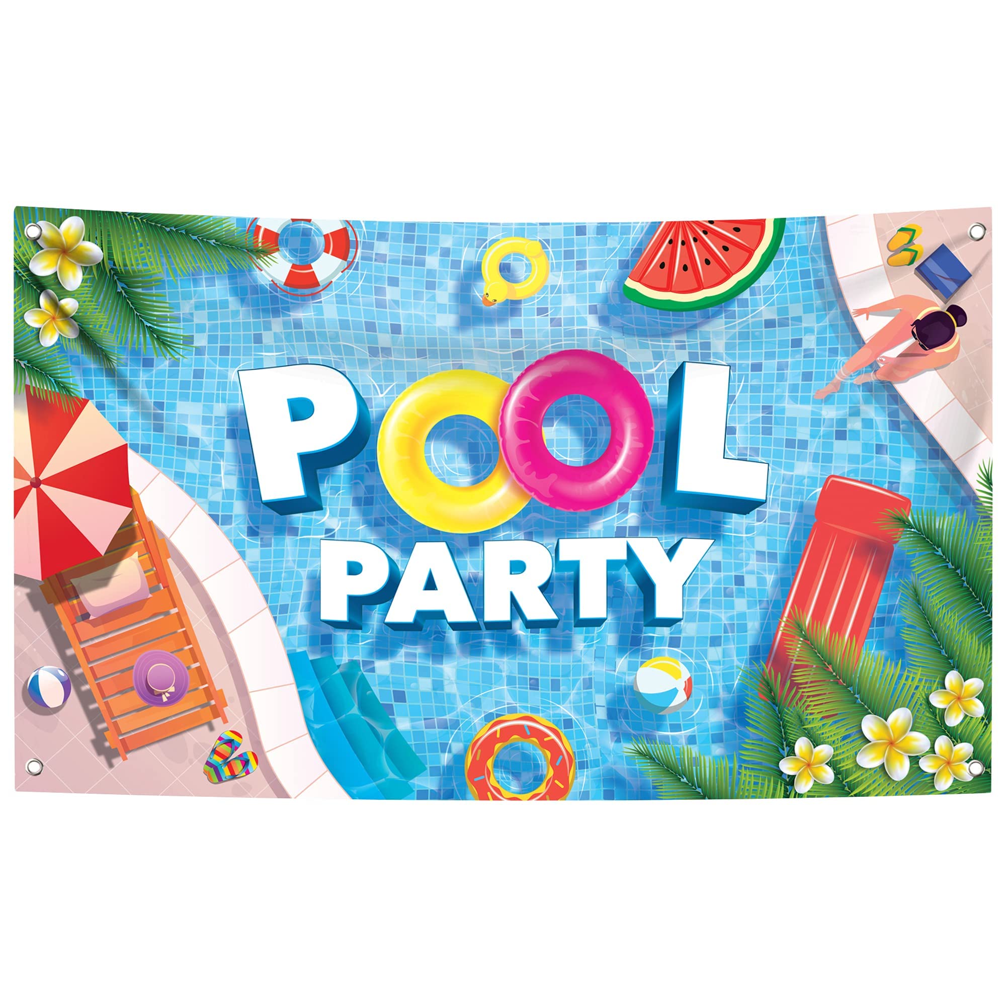 KatchOn Extra Large Pool Party Backdrop 72x44 Inch - Premium Summer Party Decorations for Birthdays, Events & Photo Booths | Waterproof Vinyl Banner for Outdoor & Indoor Pool Parties