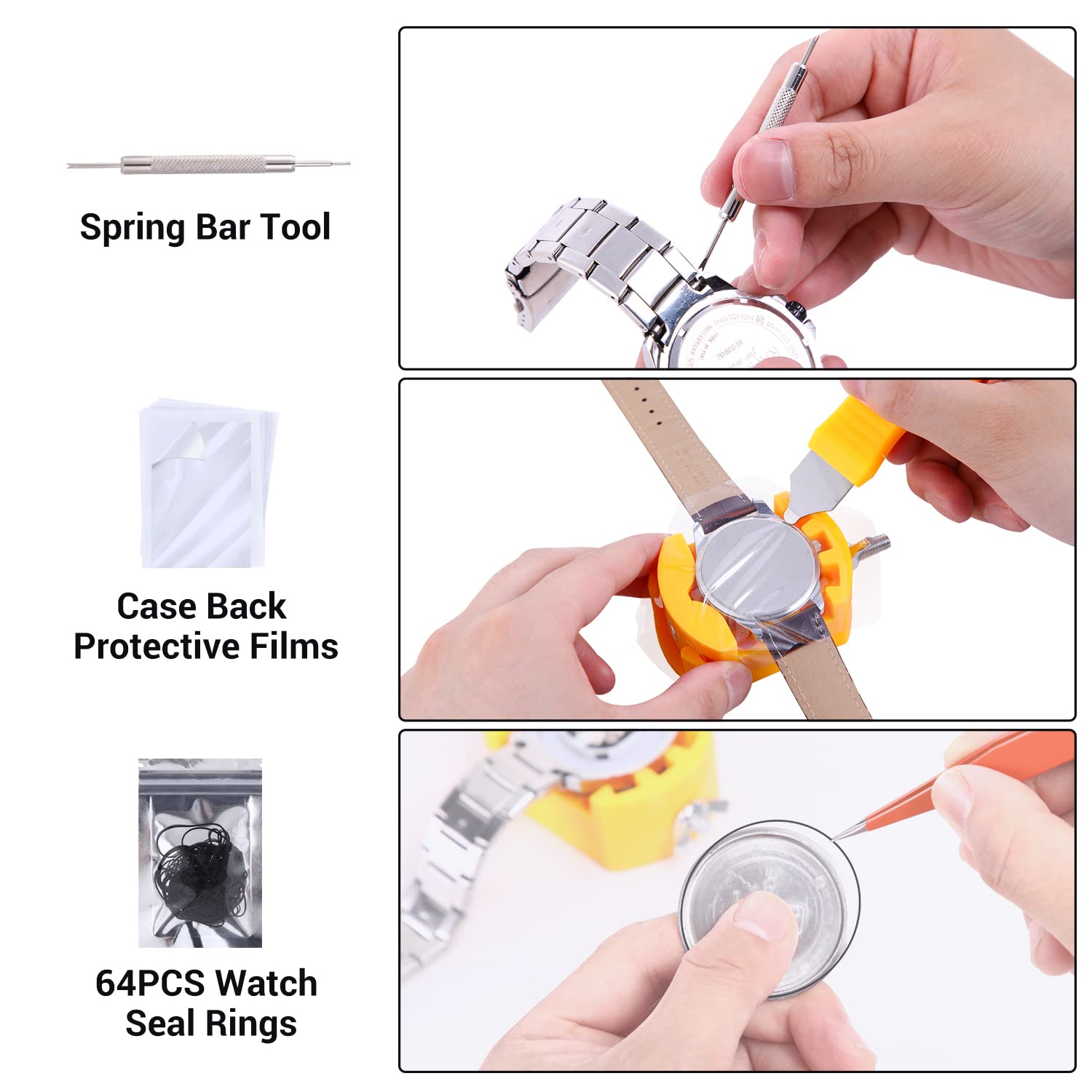 Ohuhu Professional Watch Battery Replacement Tool Kit - Upgraded Watch Repair Kit with Back Remover Opener, Case Opener, Screwdriver, Protective Films & Sealing Rings | Perfect for Watch Repair, Battery Change & Maintenance at Home or Jewelry Shop