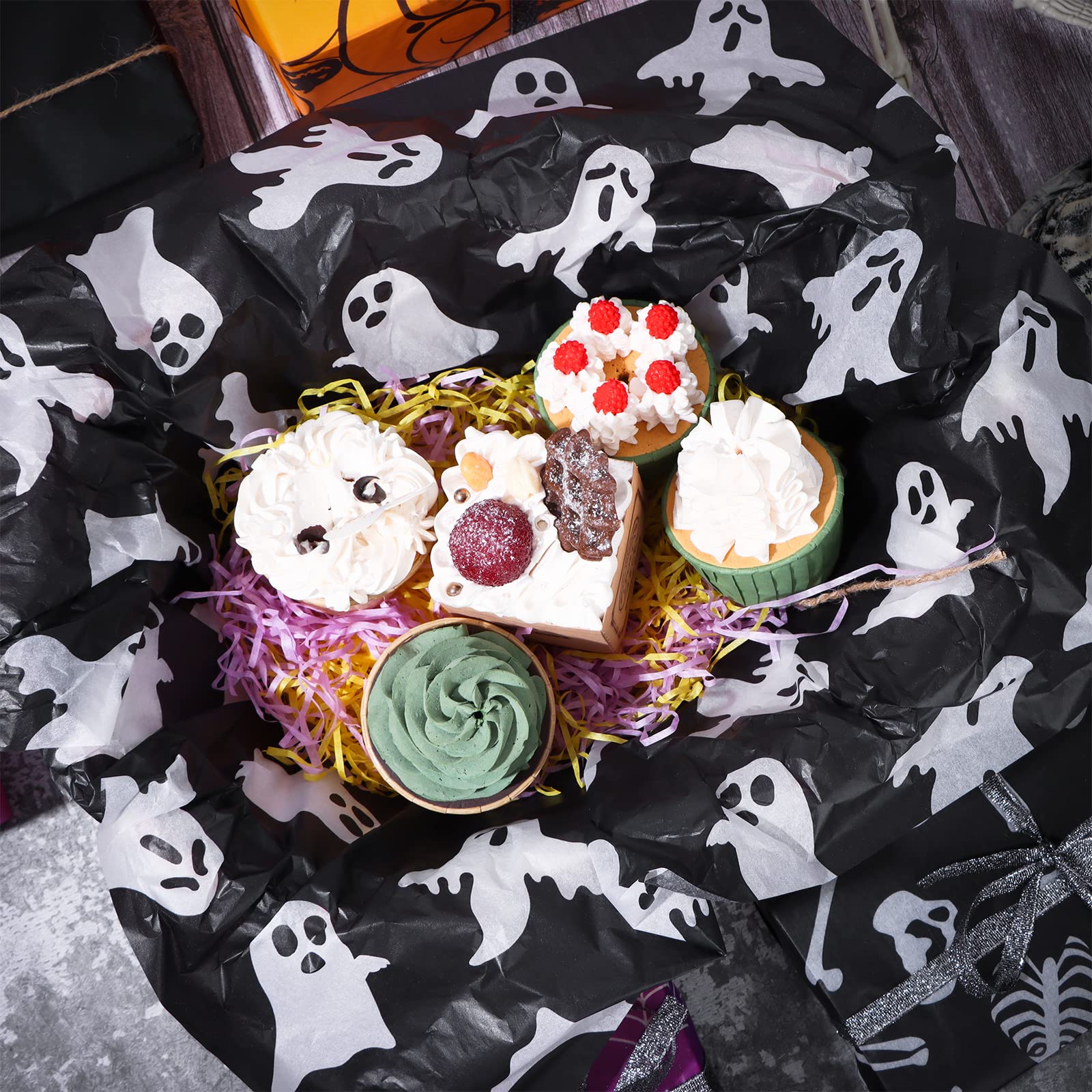60 Sheets 20x20 Inch Halloween Tissue Paper - White Ghost & Horror Pattern Decorative Paper for Party Decorations, Gift Wrapping, Scrapbooking & DIY Crafts