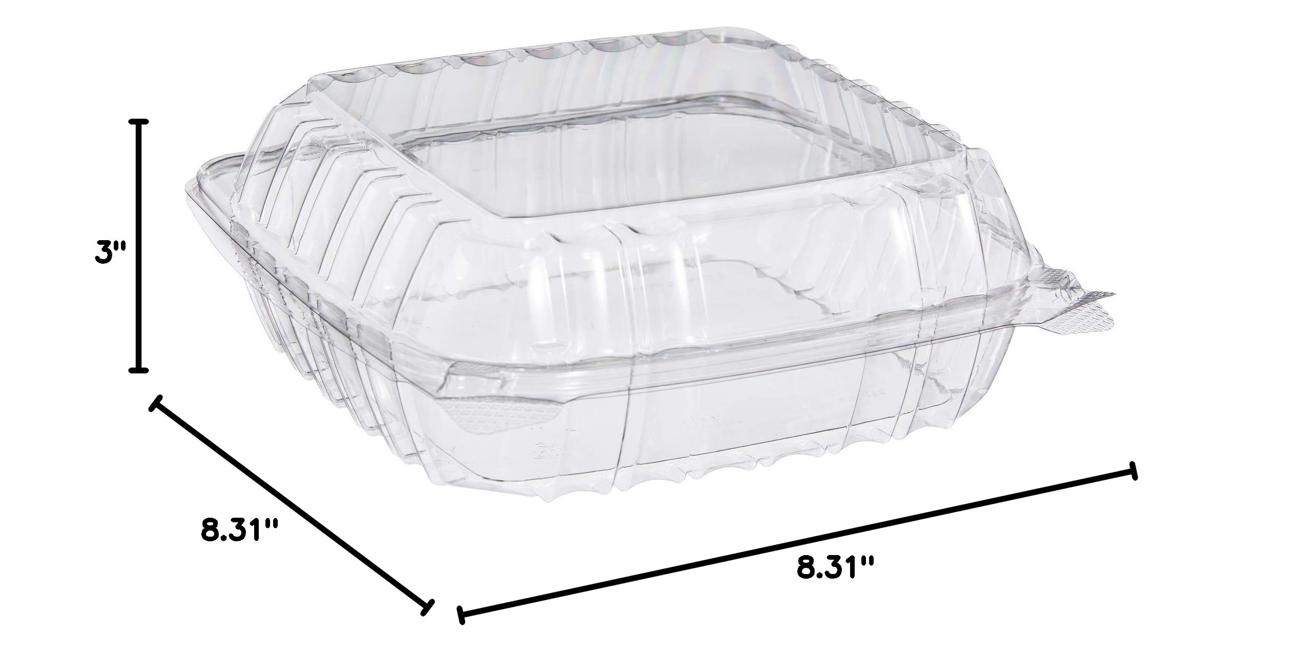 250-Pack Clear Plastic Food Storage Containers with Hinged Lids - 8x8x3 Inch Reusable Clamshell Containers for Meal Prep, Takeout, Salad & Dessert | Perfect for Restaurants, Catering & Home Use