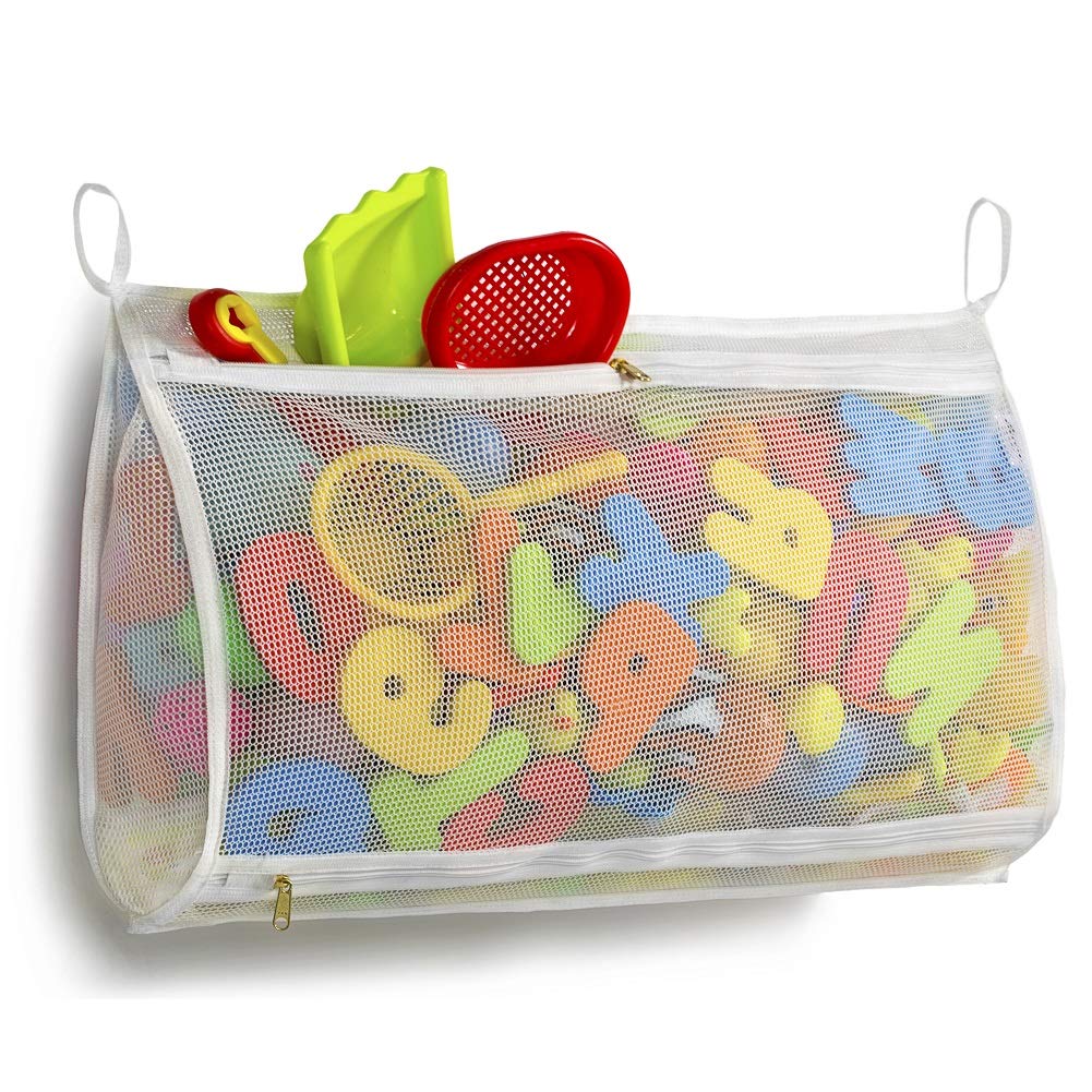 Tenrai Mesh Bath Toy Organizer - Waterproof Bathtub Storage Bag for Baby & Toddler Toys, Multi-Purpose Shower Caddy with Hooks (14