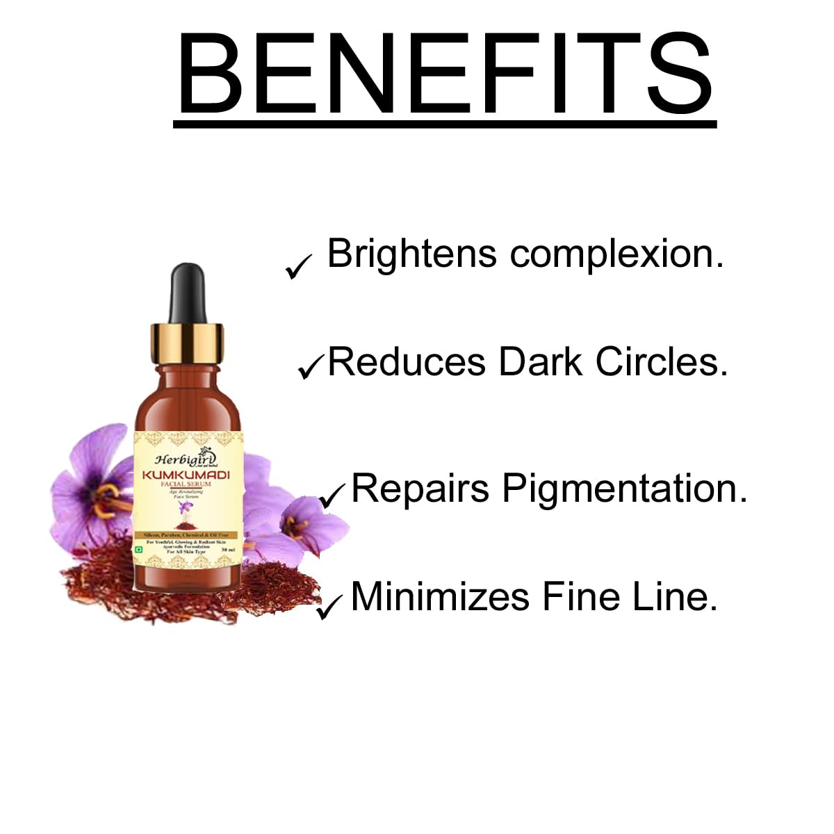 Herbigiri Ayurvedic Kumkumadi Face Serum - 100% Natural Night Beauty Fluid for Glowing Skin (Pack of 2, 60ml) | Perfect for Nighttime Skincare Routine & Anti-Aging Treatment