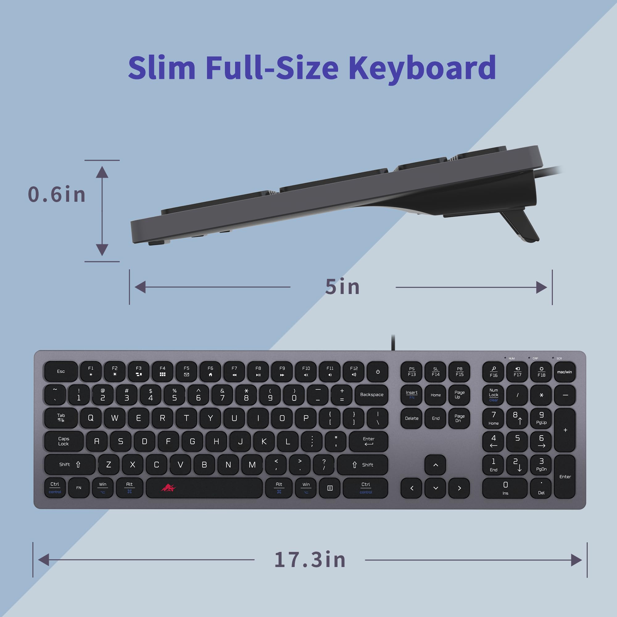 Slim USB Keyboard for Mac & Windows - Space Gray | Office & Gaming Use