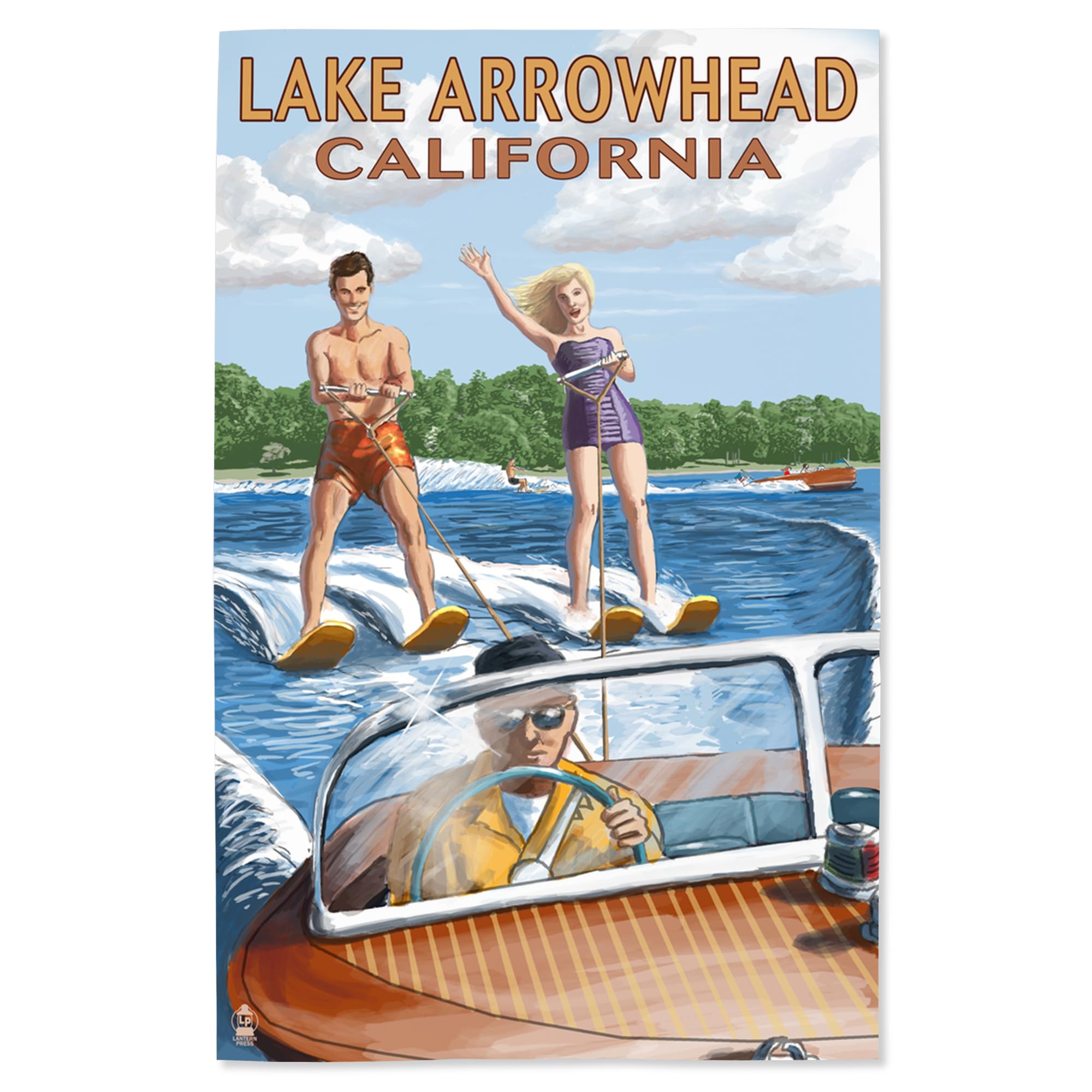 Lantern Press 16x24 Inch Giclee Art Print - Lake Arrowhead California Water Skiing Landscape Wall Decor - Perfect for Living Room, Bedroom or Office Decoration