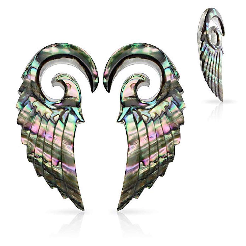 Organic Abalone Angel Wing Jewelry Pair - Elegant Spiral Taper for Special Occasions