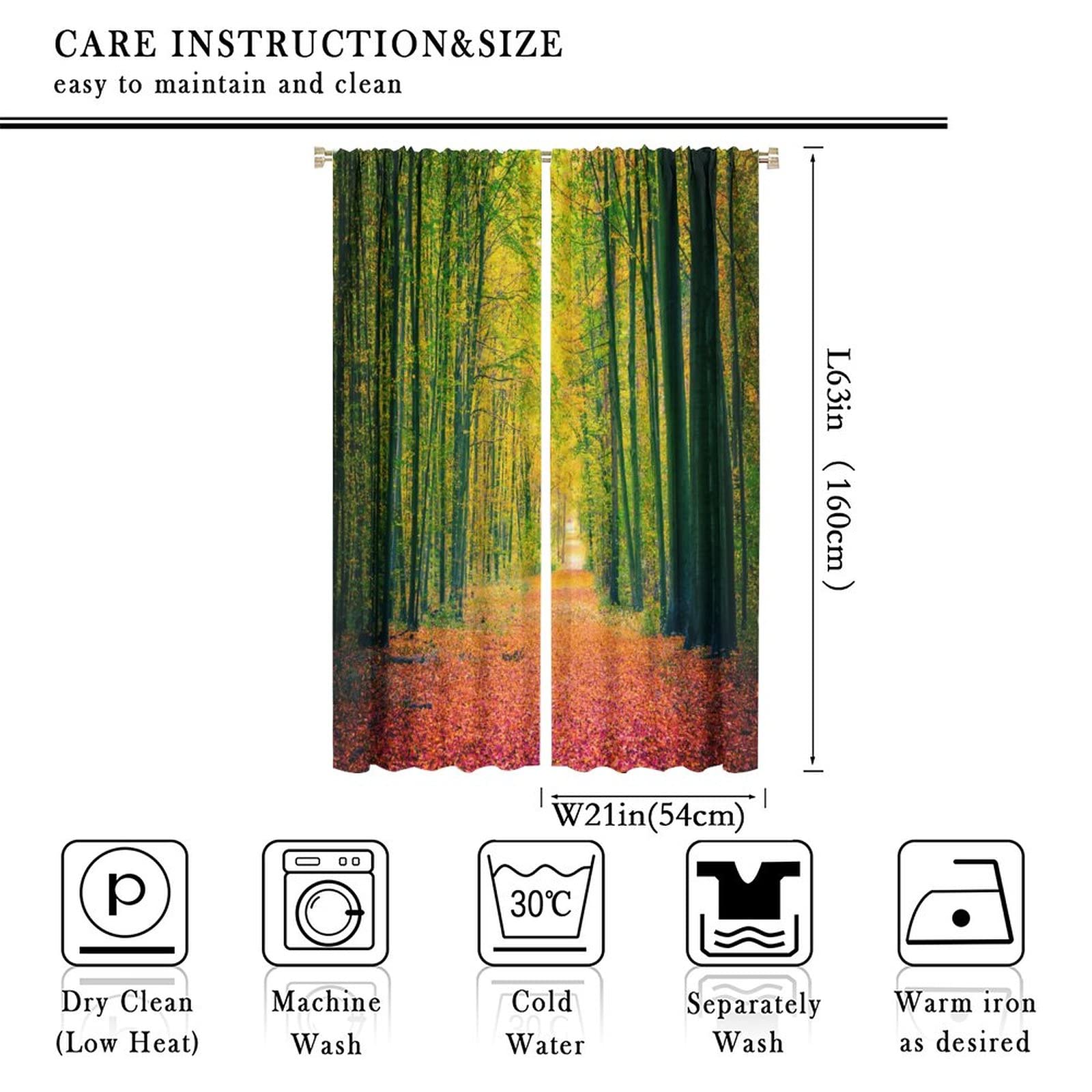 Autumn Forest Curtains - Dry Fallen Leaves Design for Bedroom, Living Room & Cafe Decor (42x63 inches) | Nature-Inspired Window Treatments for Cozy Fall Atmosphere