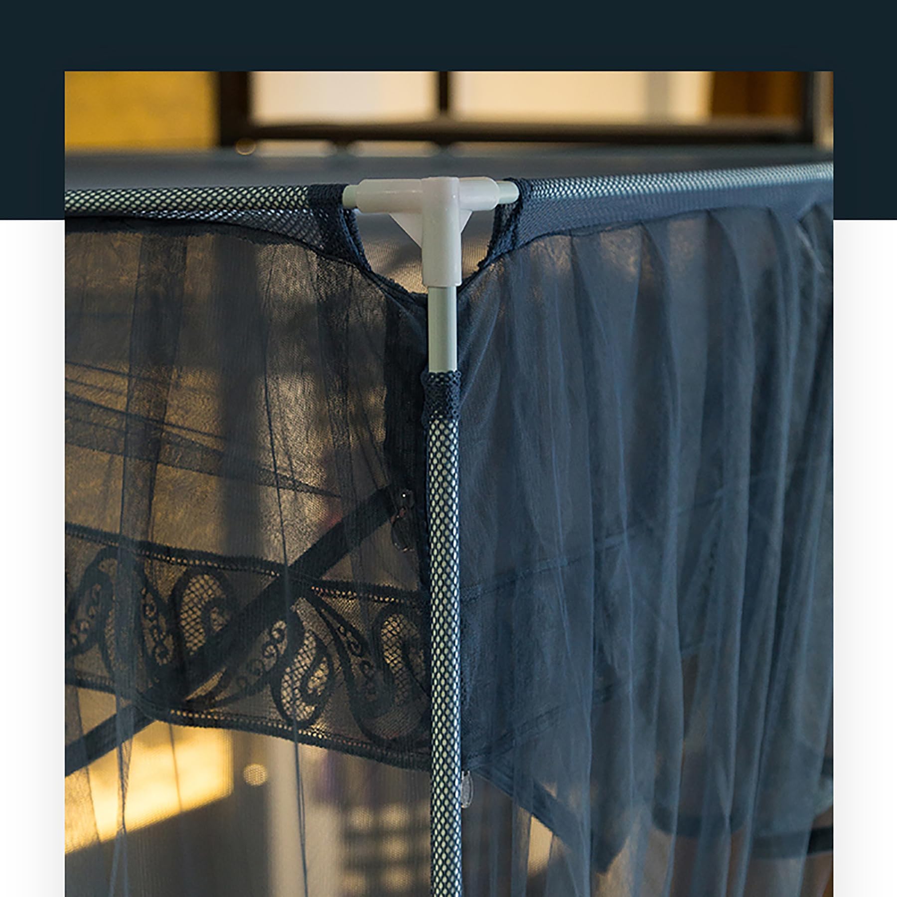 Stainless Steel Mosquito Net Bed Canopy Tent - Dark Blue 150x200cm for Queen Size Bed | Bedroom Decor & Outdoor Camping Protection